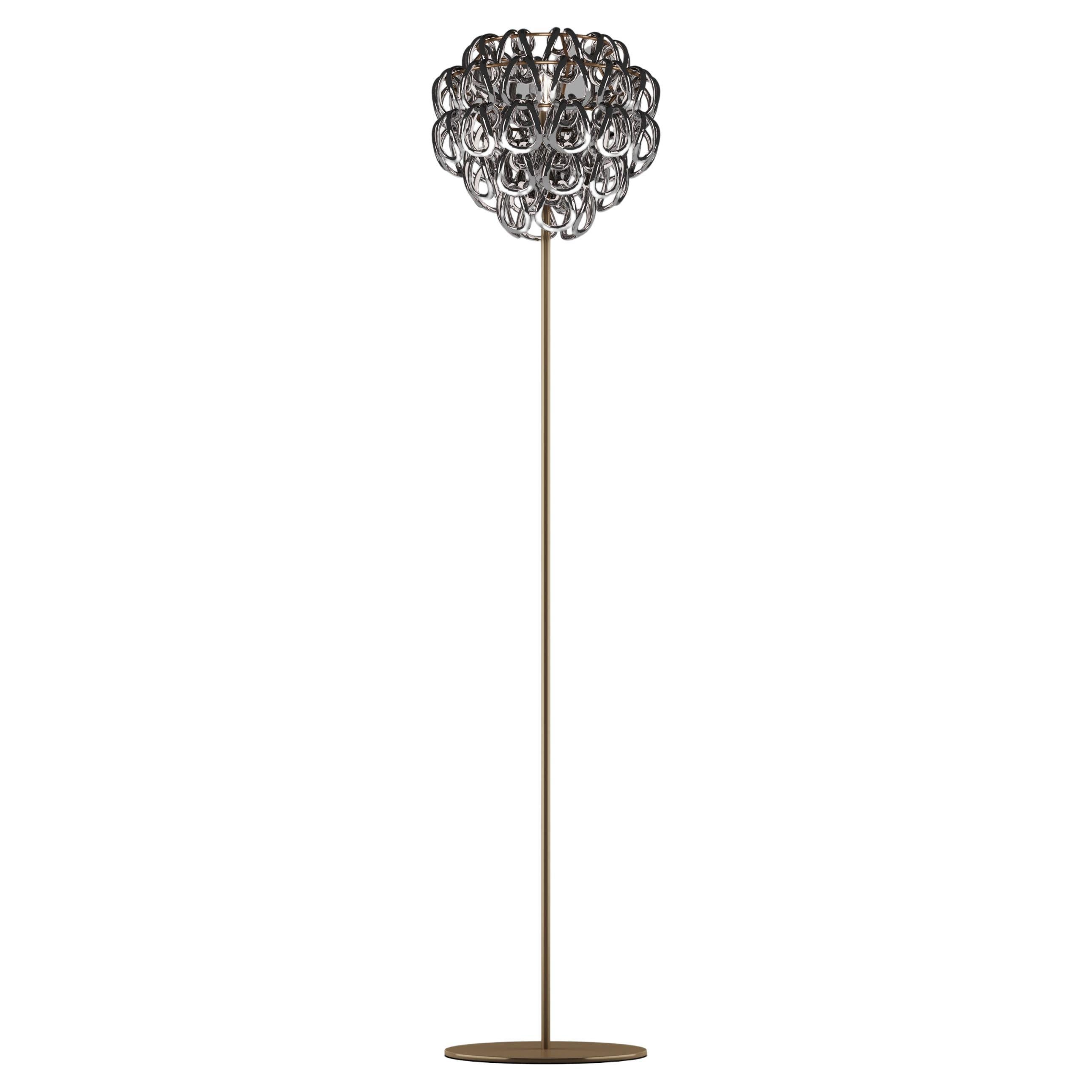 Vistosi Giogali Floor Lamp in Crystal Black Nickel with Matt Bronze Frame For Sale