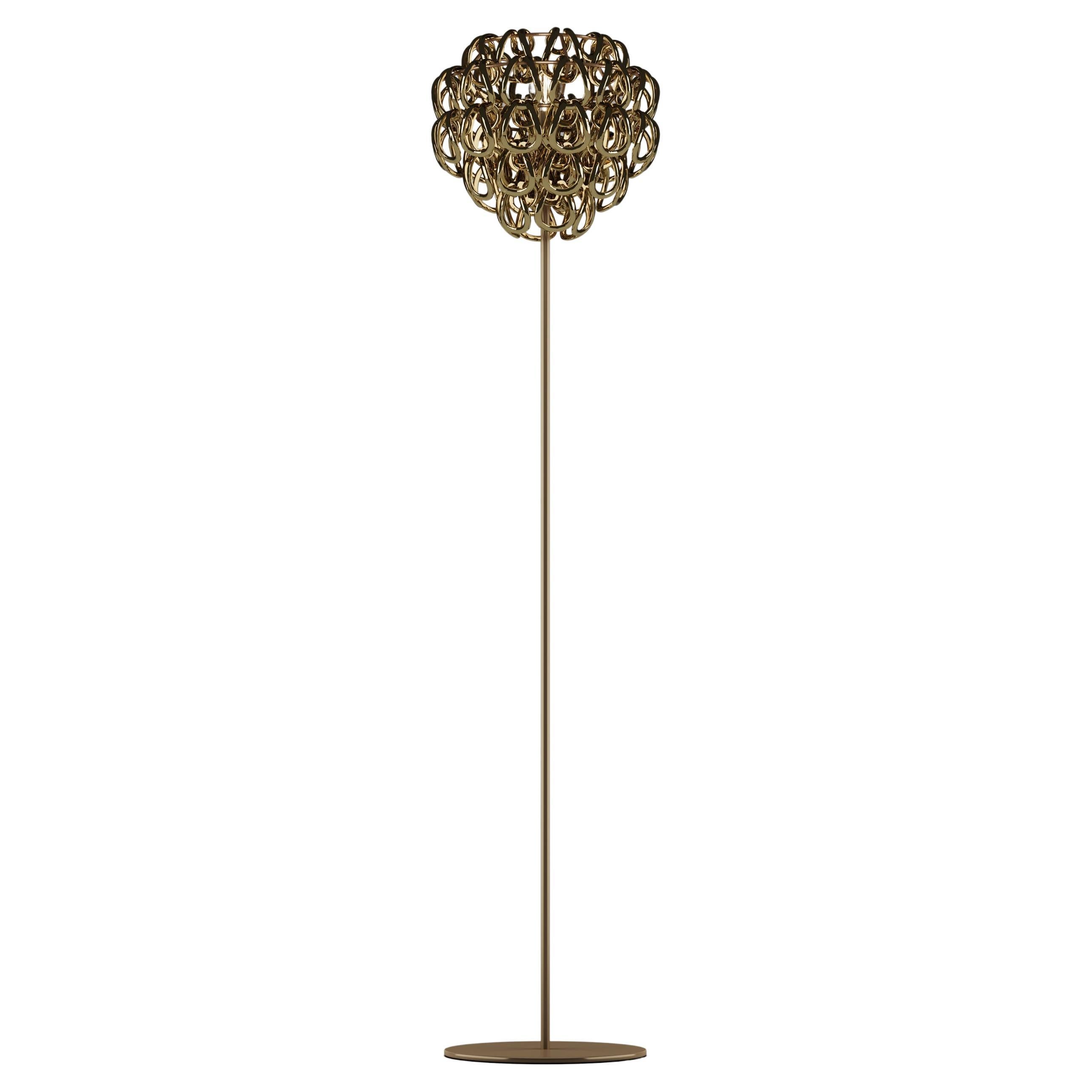 Vistosi Giogali Floor Lamp in Crystal Gold with Matt Bronze Frame For Sale