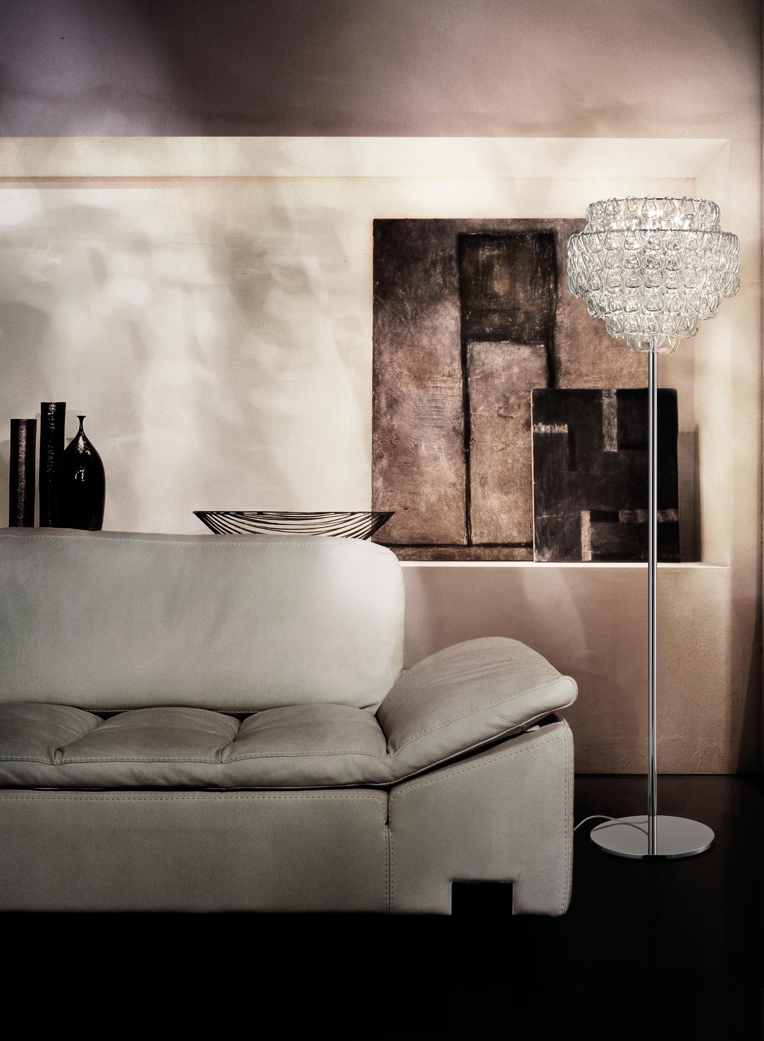 italien Lampadaire Vistosi Giogali en cristal, verre argenté et cadre en bronze mat en vente
