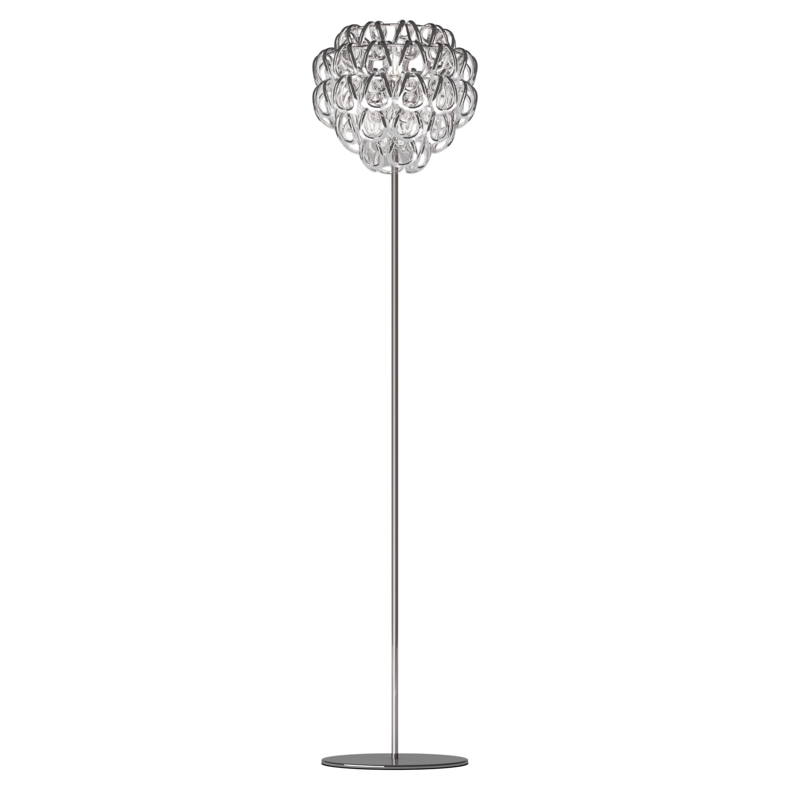 Vistosi Giogali Floor Lamp in Crystal Silver Glass And Matt Bronze Frame