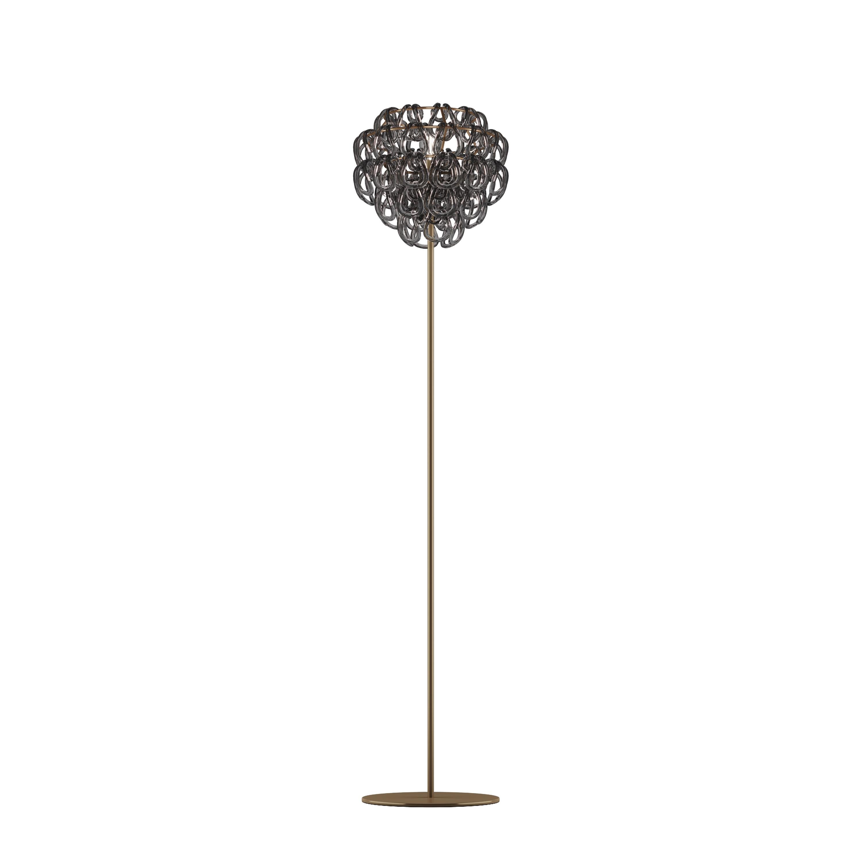 Modern Vistosi Giogali Floor Lamp in Crystal Smoky Glass Matt Bronze Frame For Sale