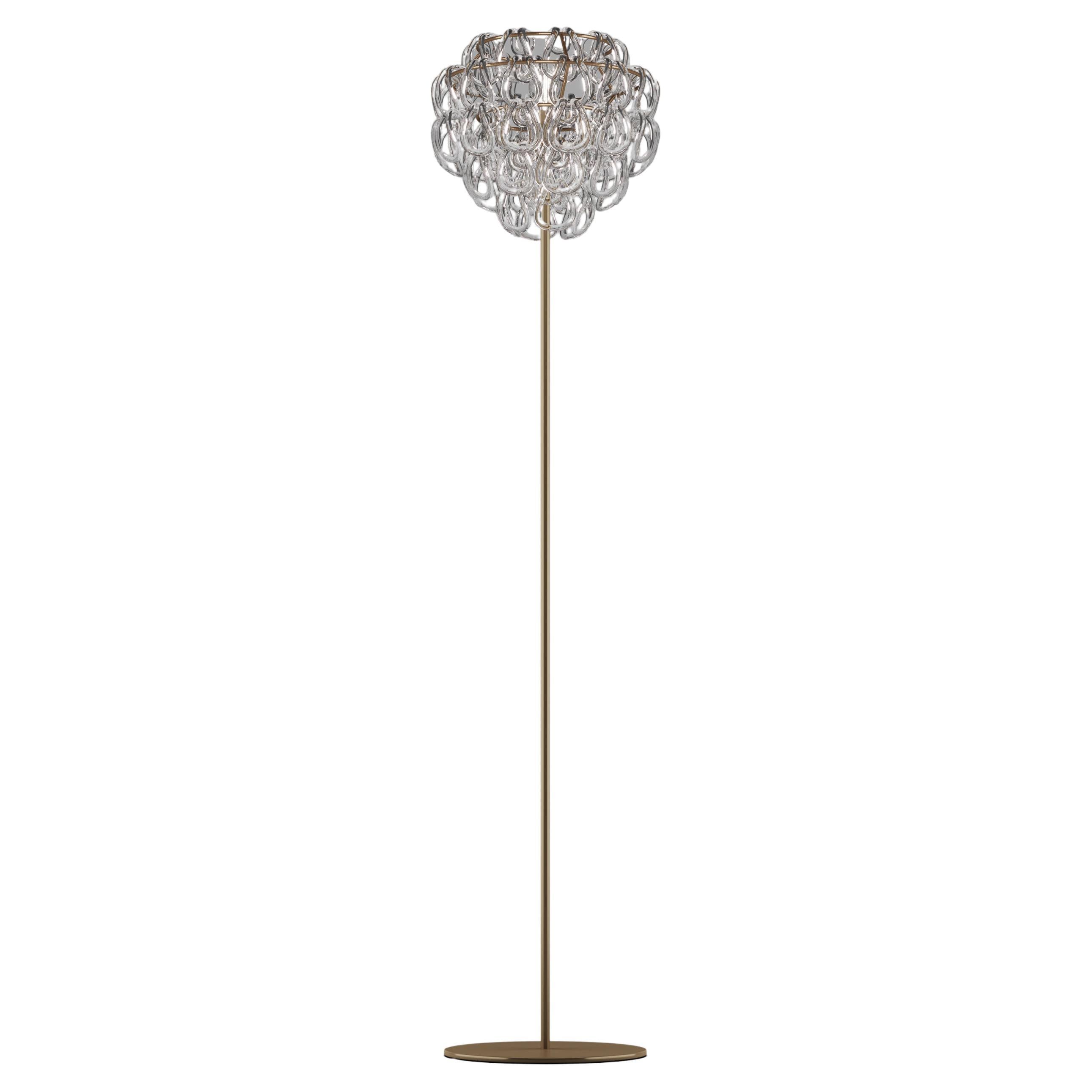 Vistosi Giogali Floor Lamp in Crystal Transparent with Matt Bronze Frame For Sale