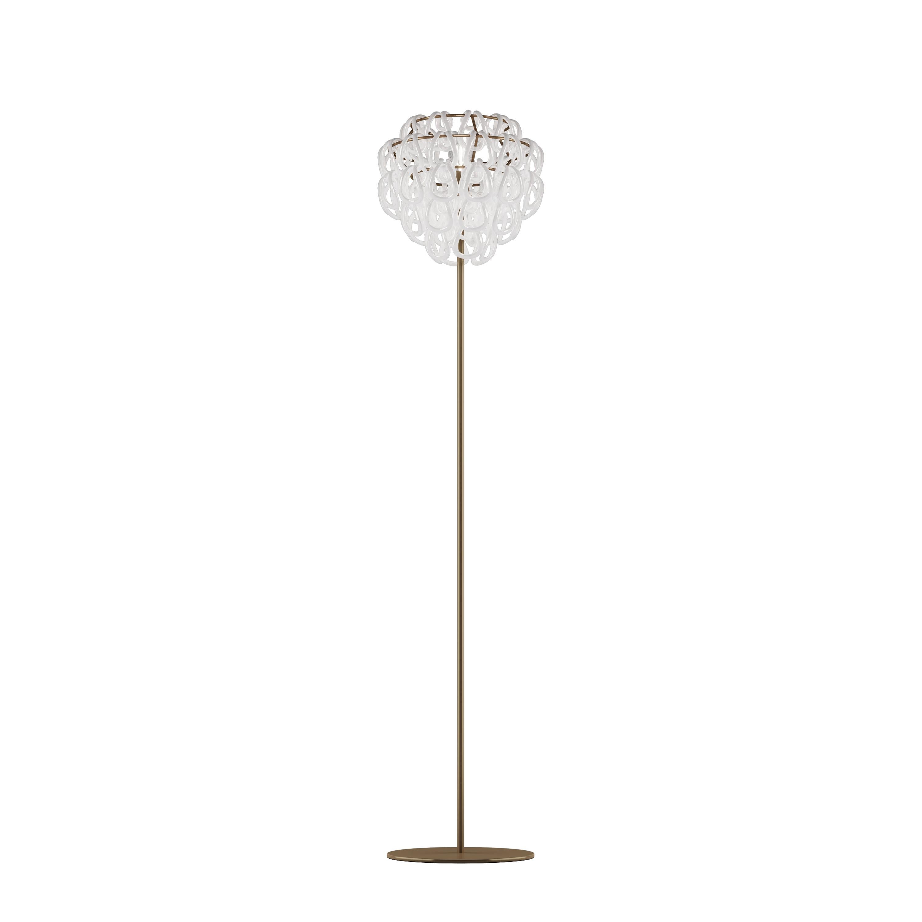 Modern Vistosi Giogali Floor Lamp in White Glass And Matt Bronze Frame For Sale