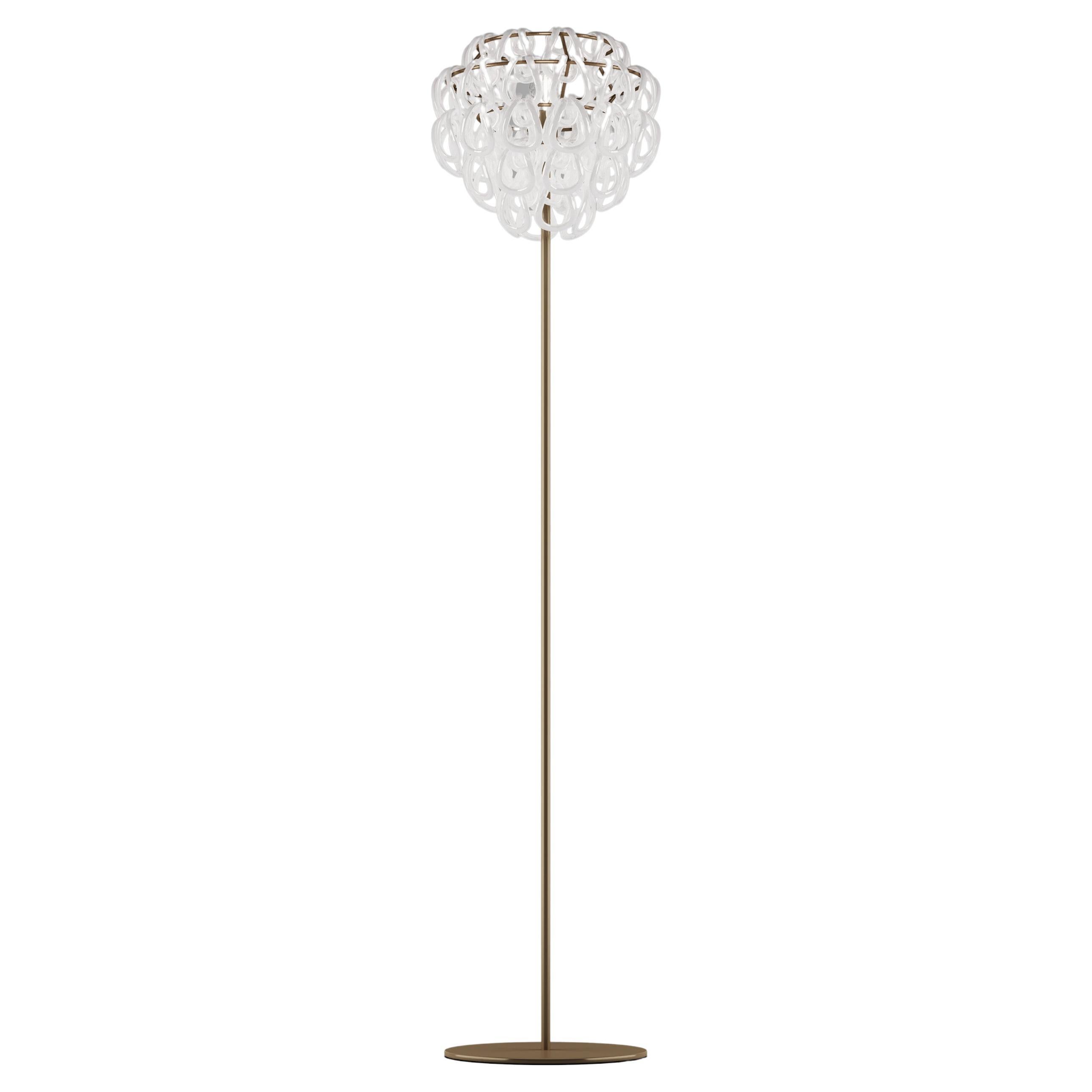 Vistosi Giogali Floor Lamp in White Glass And Matt Bronze Frame For Sale