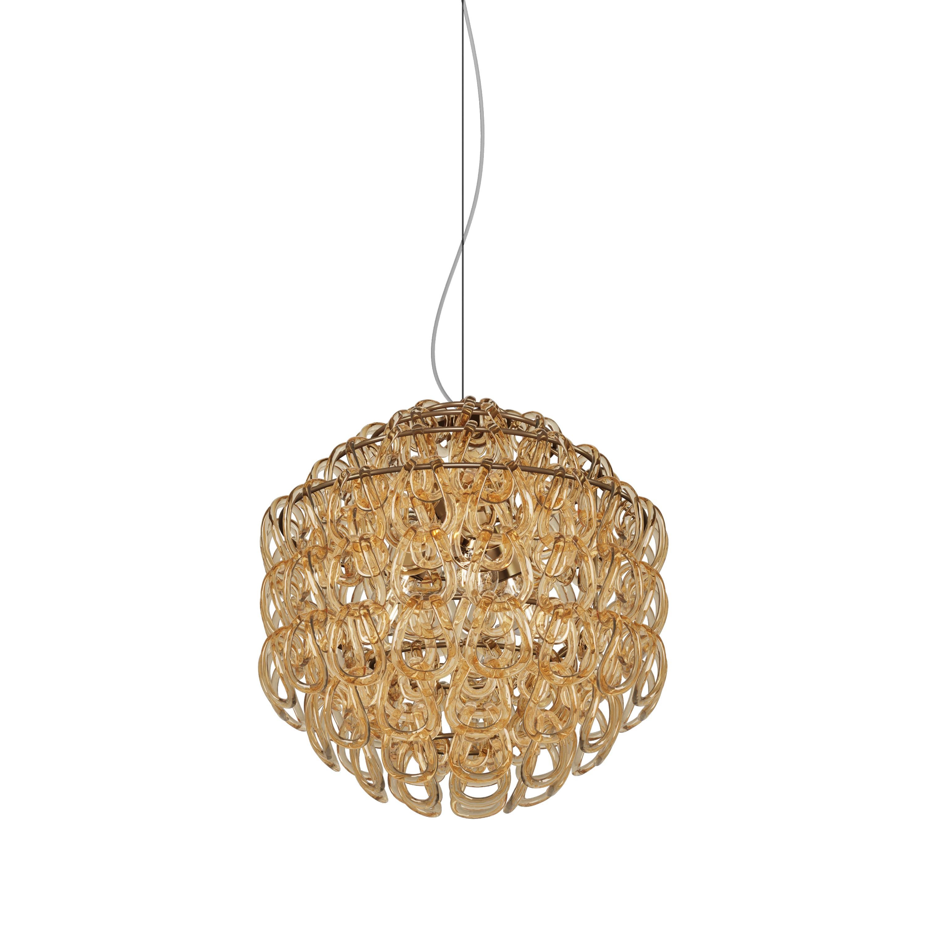 Moderne Lampe à suspension Vistosi Giogali en verre ambré et cadre en bronze mat en vente