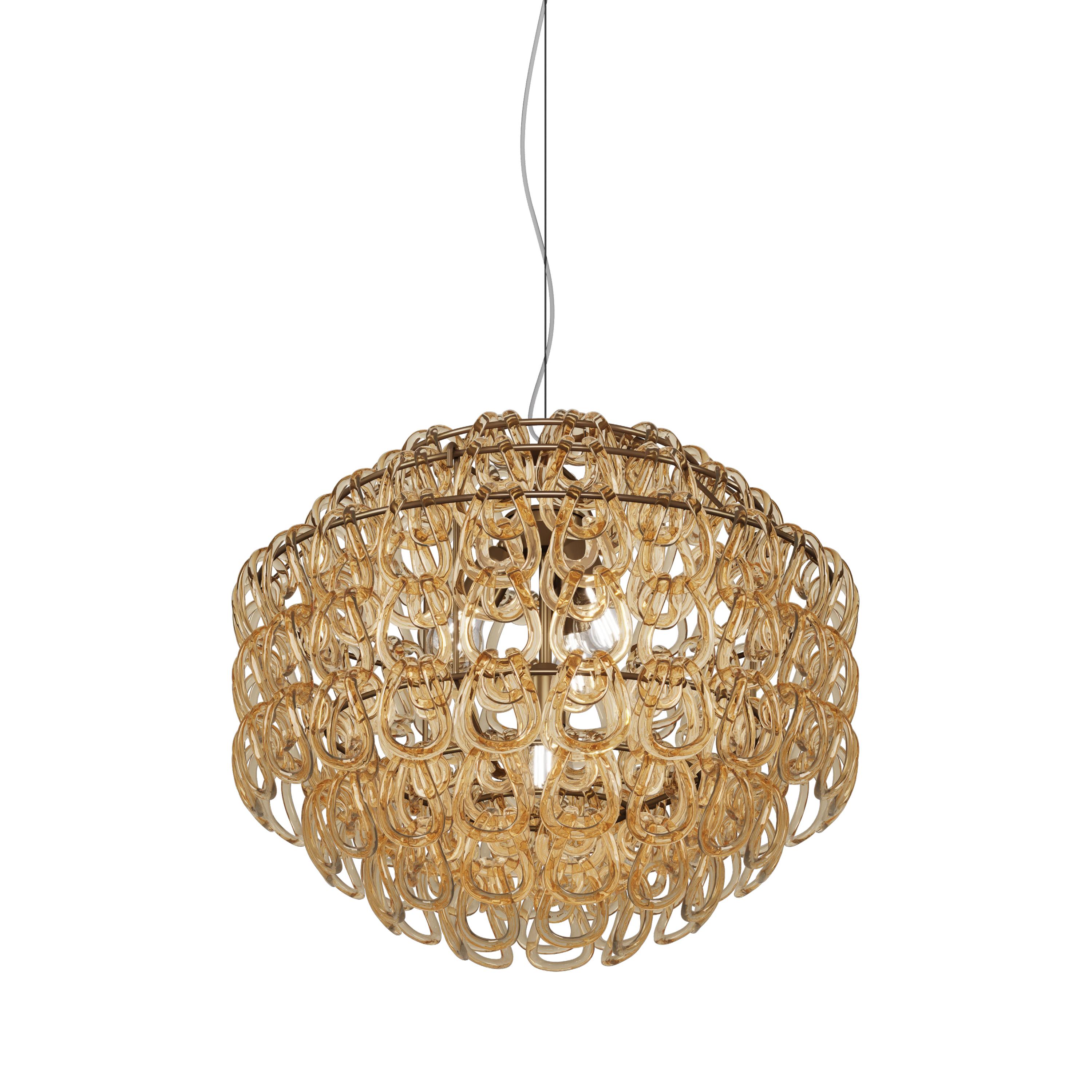 Modern Vistosi Giogali Pendant Light in Crystal Amber Glass And Matt Bronze Frame For Sale