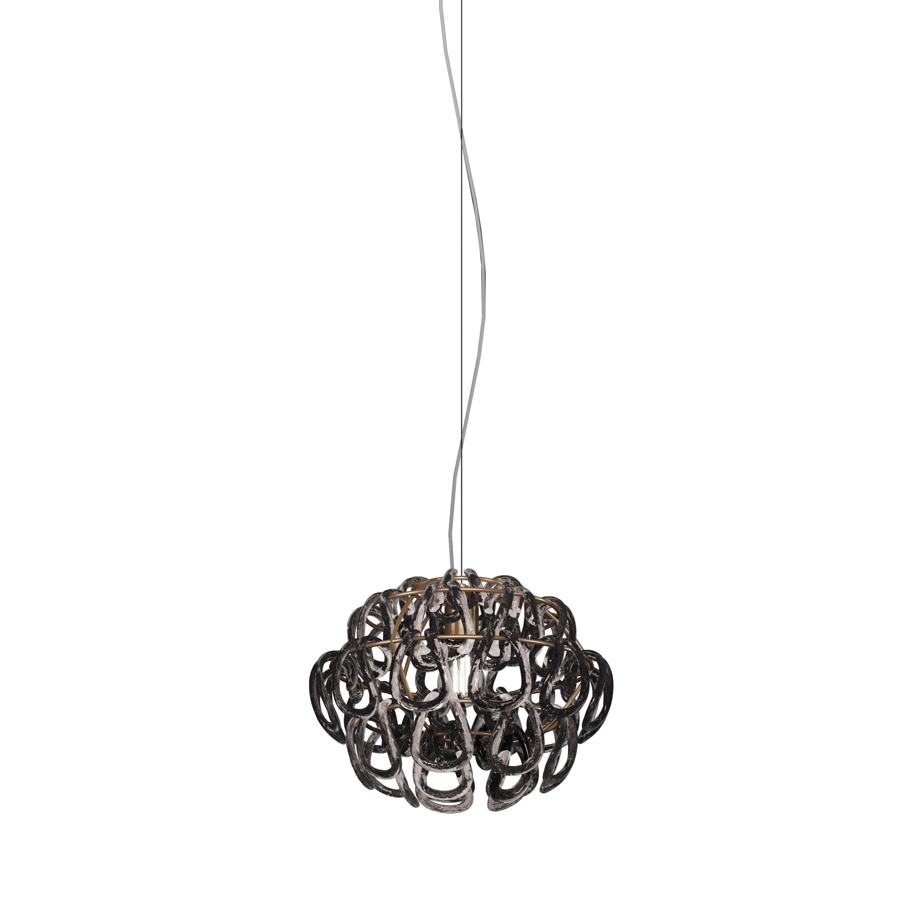 Moderne Lampe à suspension Vistosi Giogali en cristal fumé et cadre en bronze mat en vente