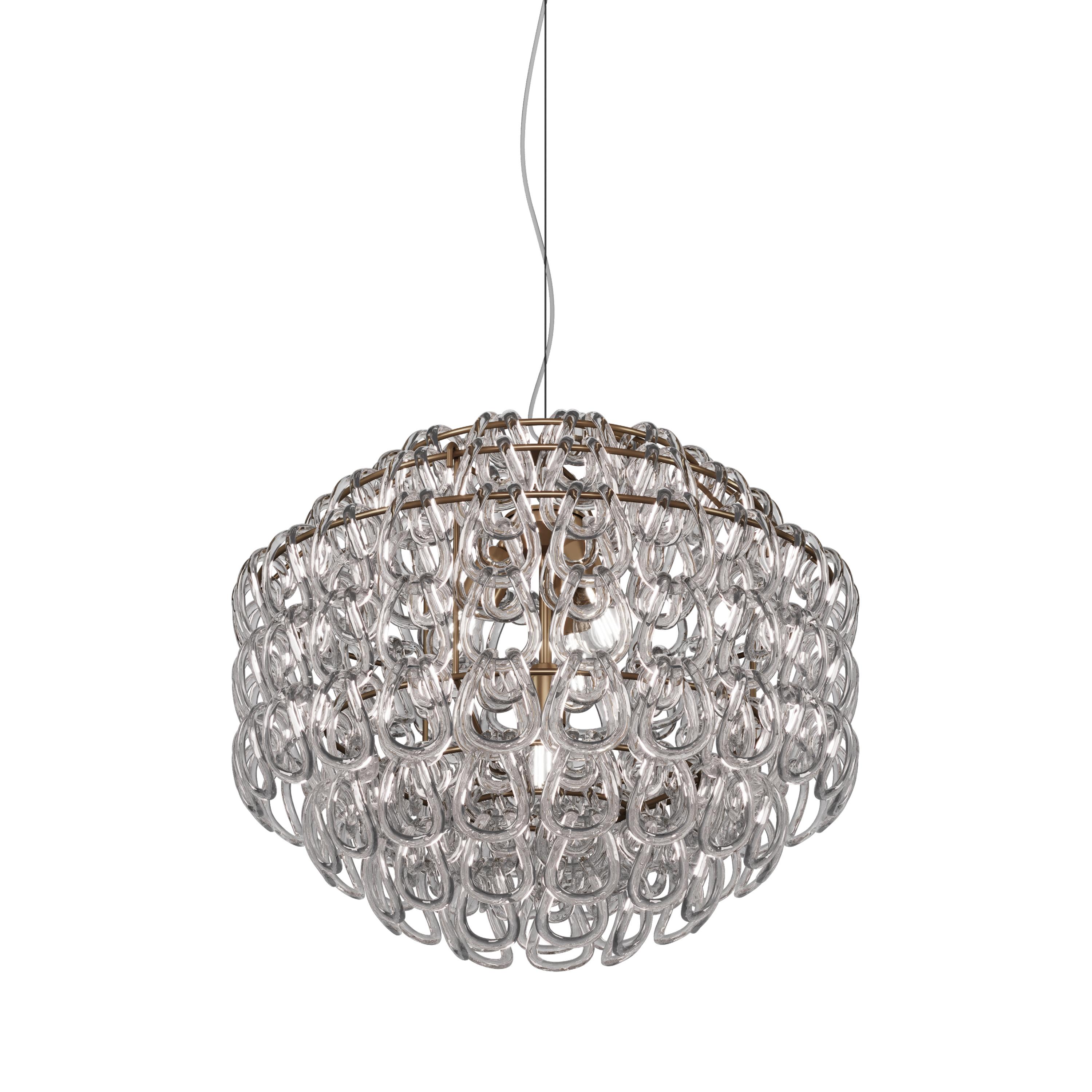 Moderne Lampe à suspension Vistosi Giogali en verre transparent et cadre en bronze mat en vente