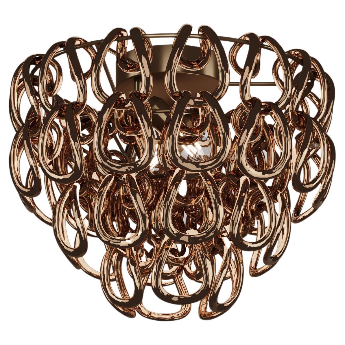 Vistosi Giogali Flush Mount in Crystal Copper Glass And Matt Bronze Frame