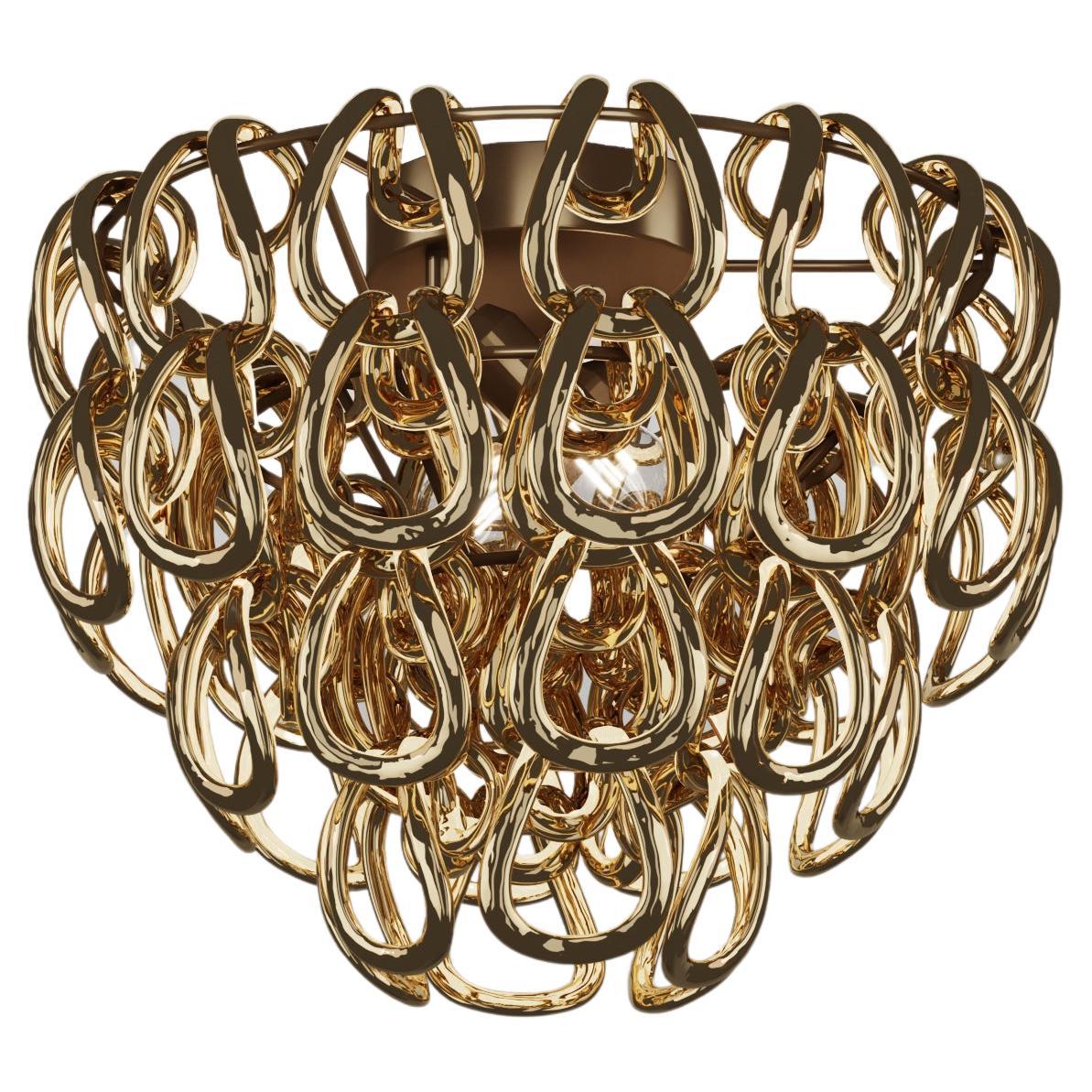 Vistosi Giogali Flush Mount in Crystal Gold Glass And Matt Bronze Frame