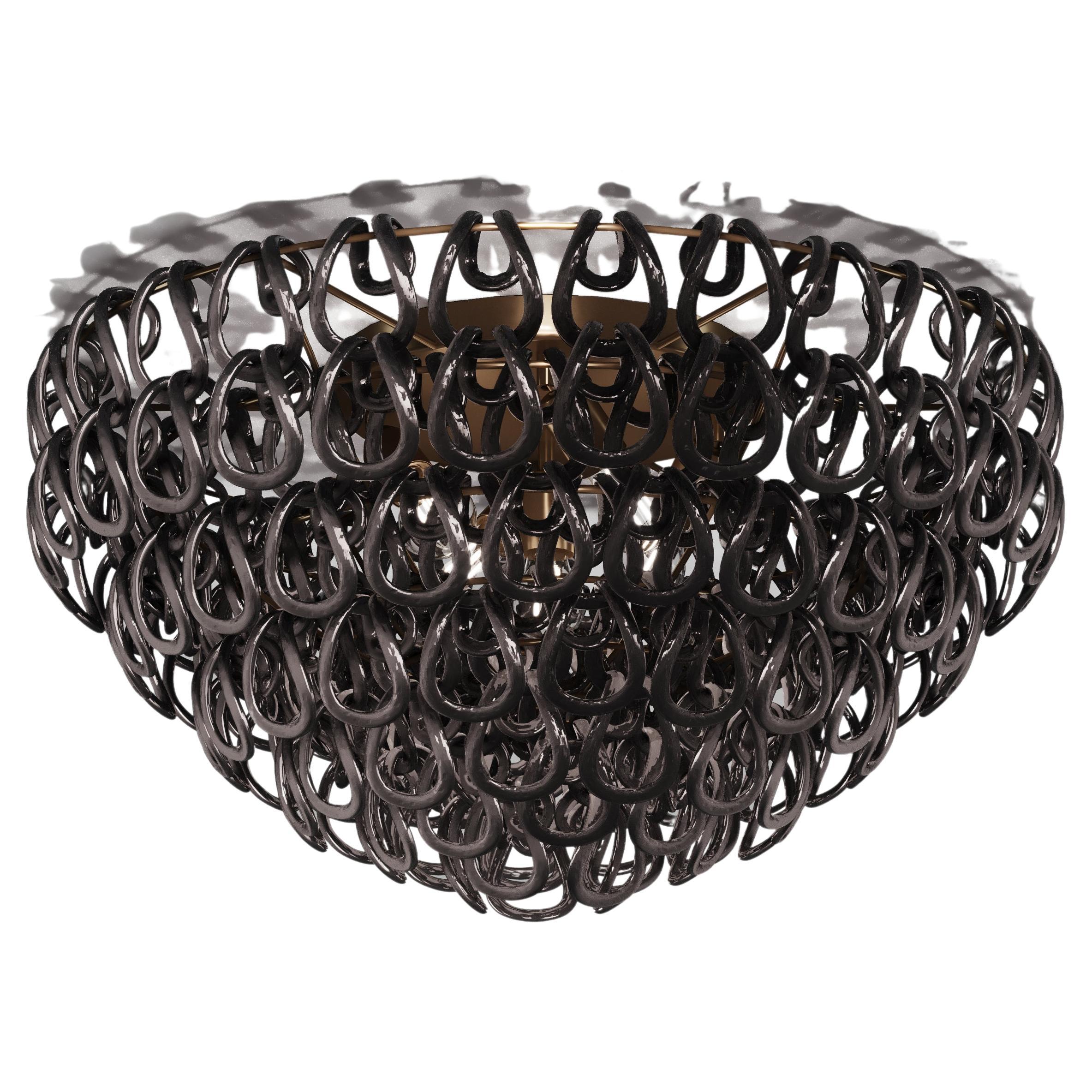 Vistosi Giogali Flush Mount in Black Glass And Matt Bronze Frame For Sale