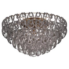 Vistosi Giogali Flush Mount in vetro fumé cristallo e cornice bronzo opaco