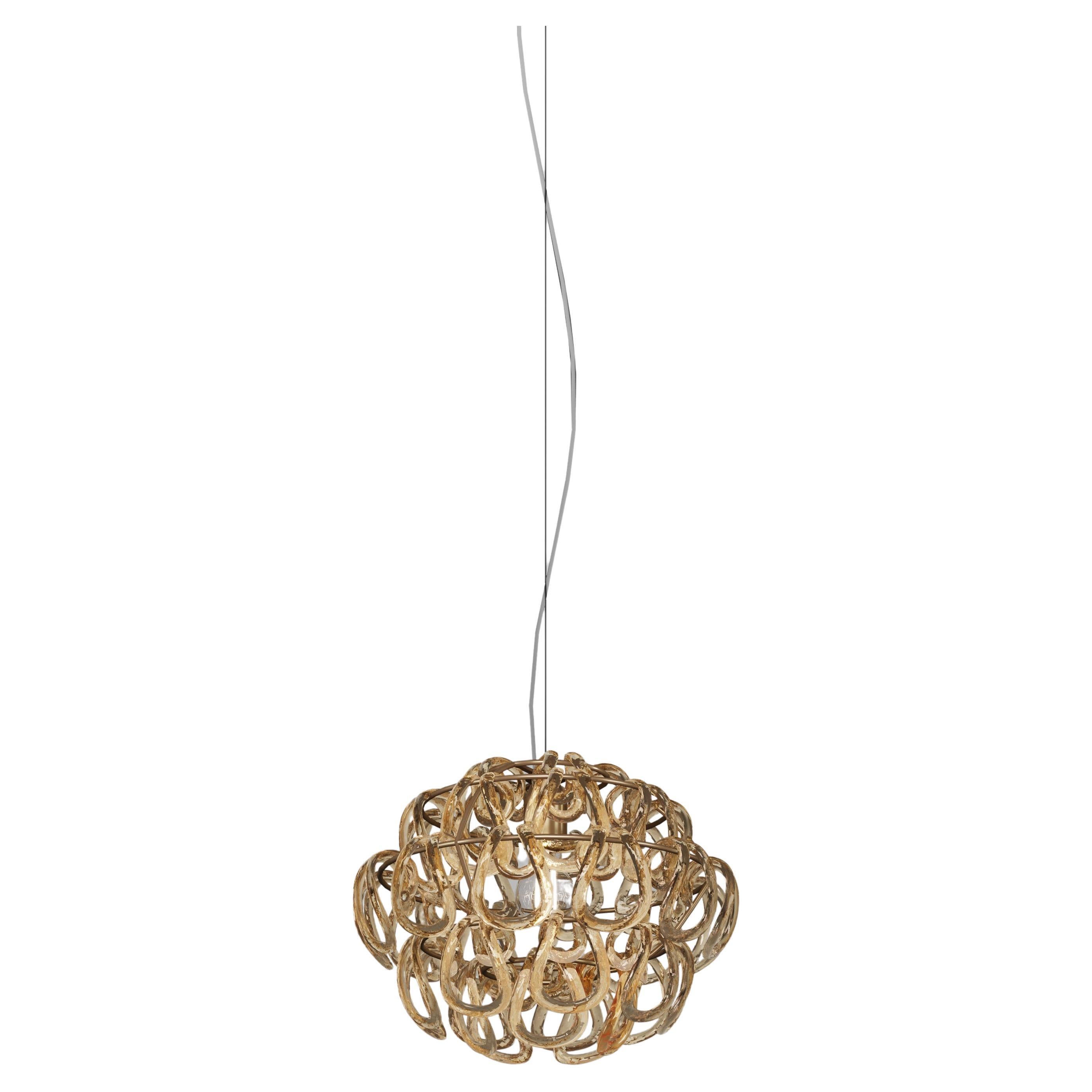 Lampe à suspension Vistosi Giogali en verre ambré et cadre en bronze mat