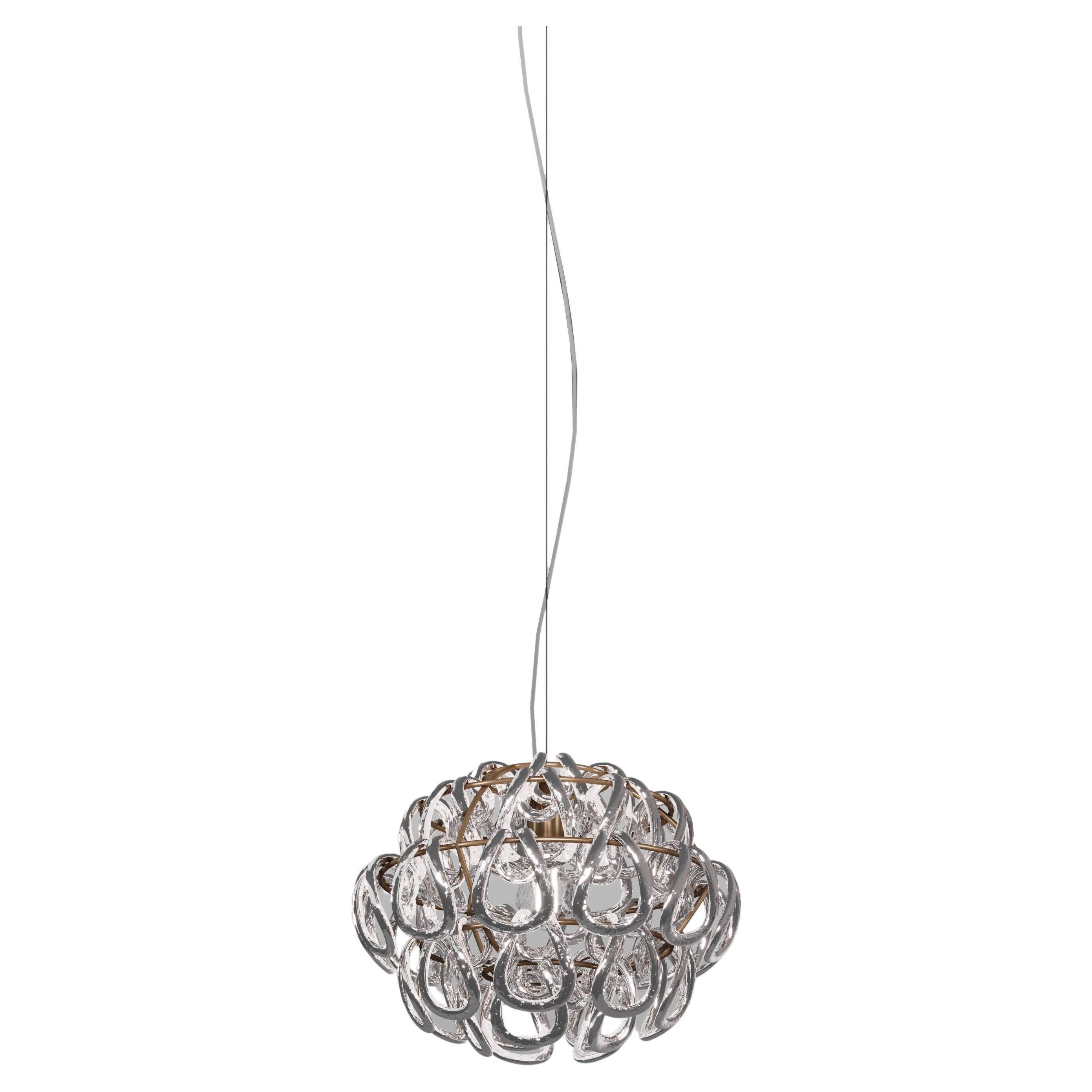 Vistosi Giogali - Lampada a sospensione in vetro cristallo argento e montatura in bronzo opaco