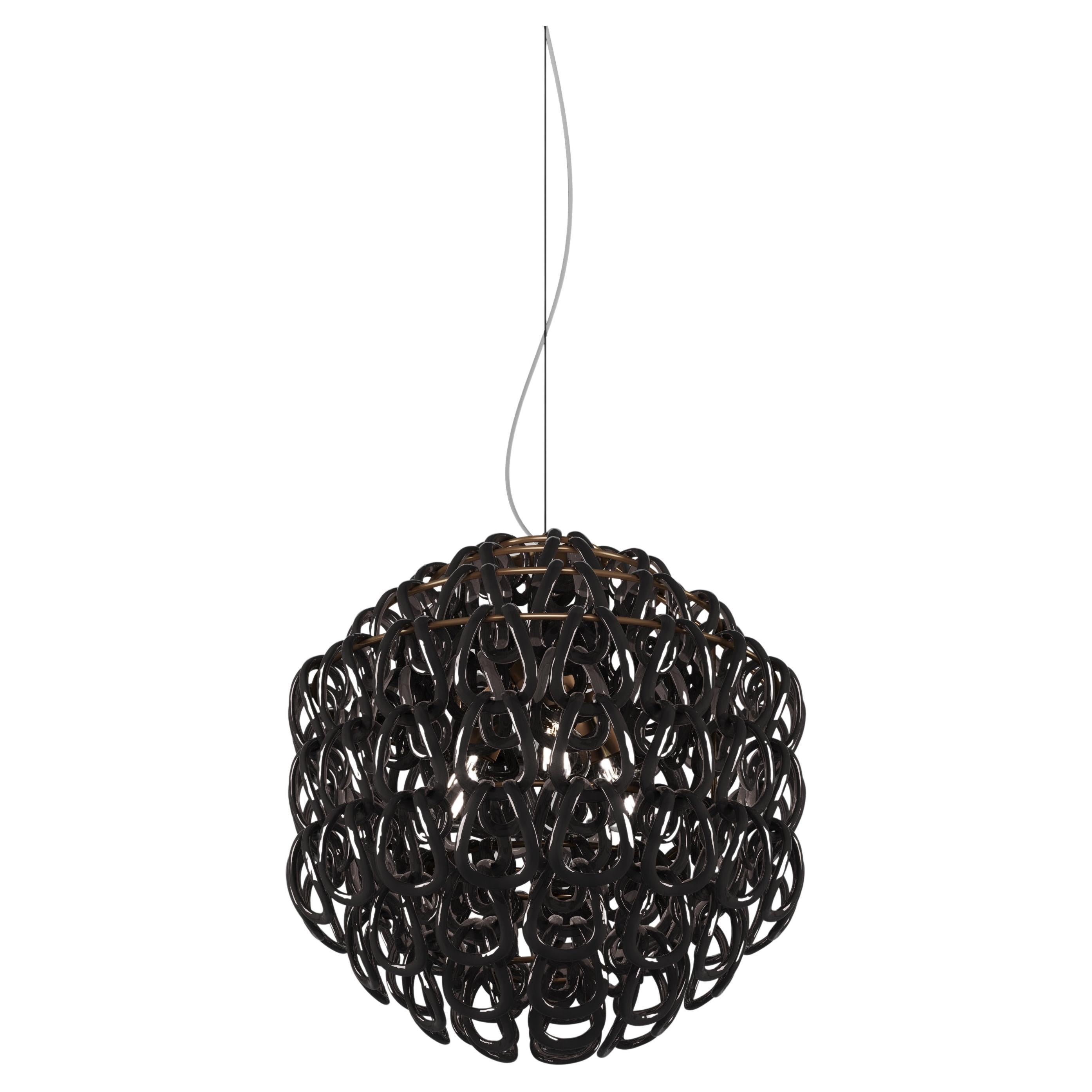 Vistosi Giogali Pendant Light in Black Glass And Matt Bronze Frame