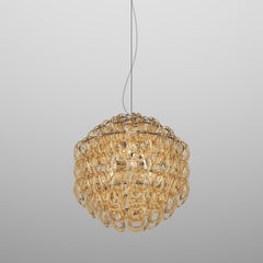 Vistosi Giogali Pendant Light in Crystal Amber Glass And Matt Bronze Frame