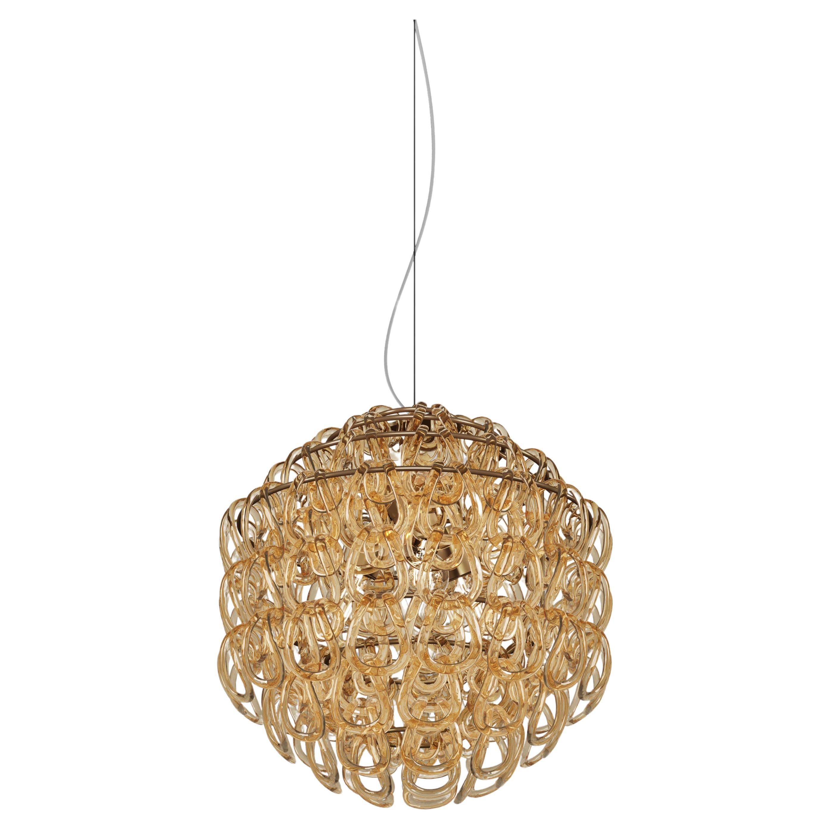 Lampe à suspension Vistosi Giogali en verre ambré et cadre en bronze mat en vente