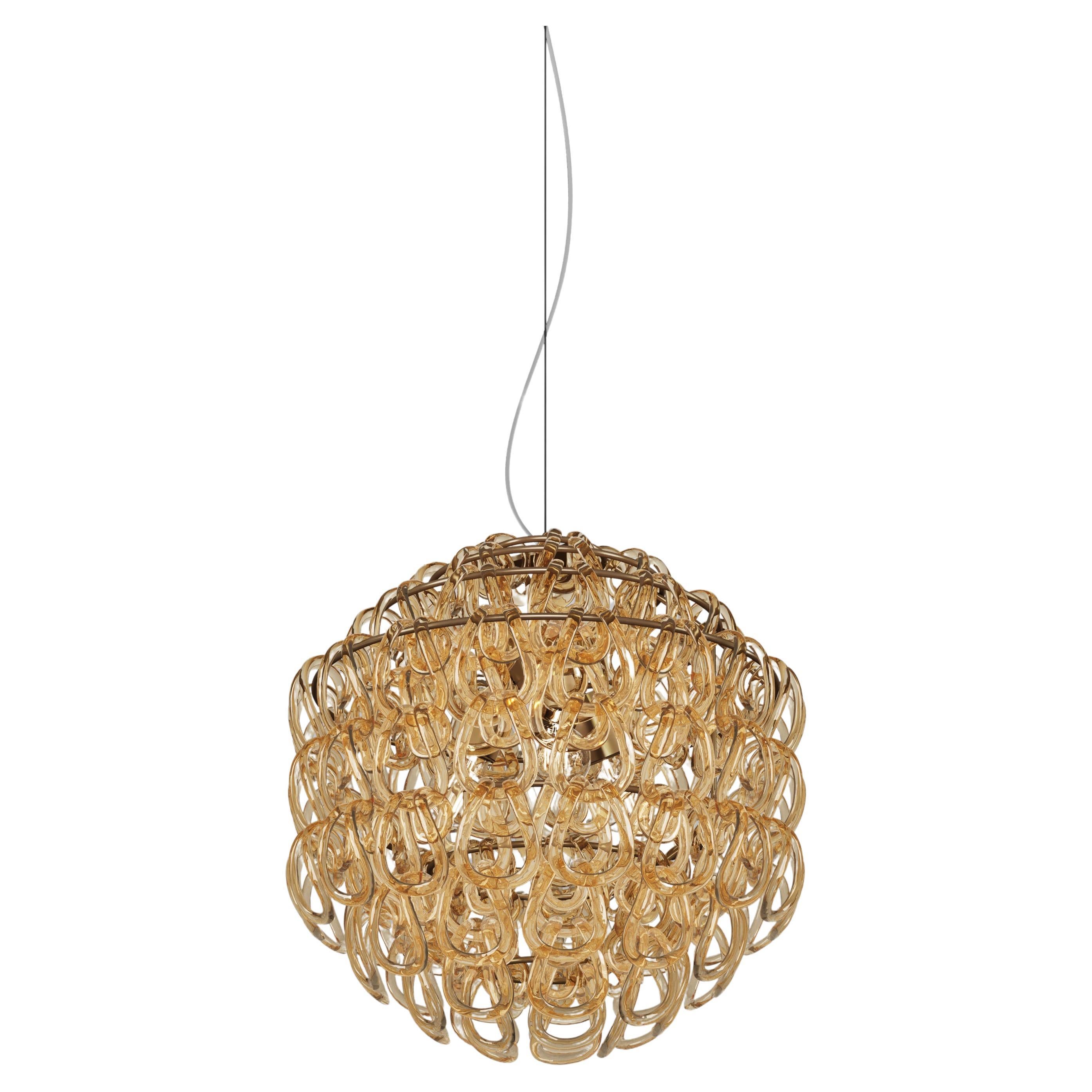 Vistosi Giogali Pendant Light in Crystal Amber Glass And Matt Bronze Frame