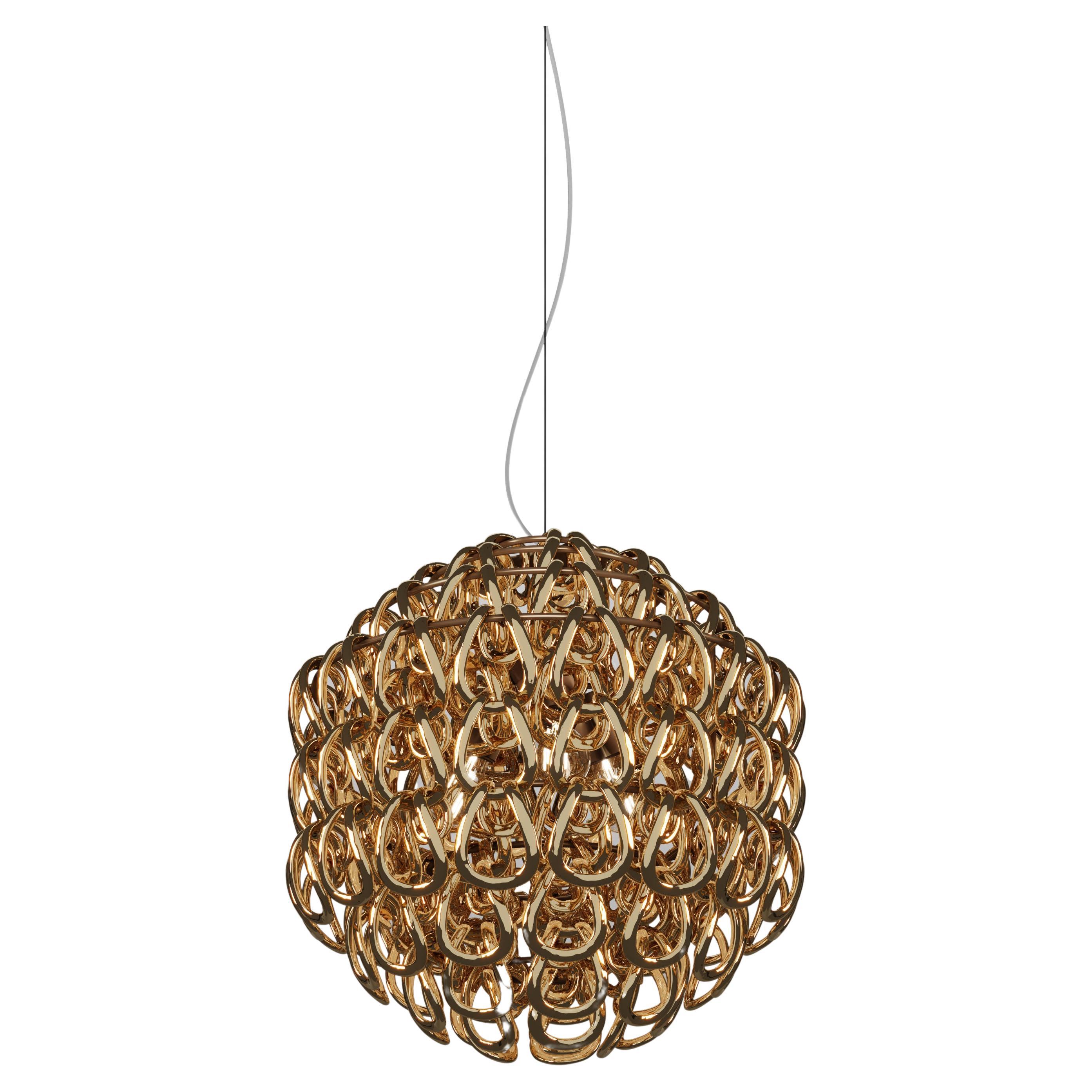 Vistosi Giogali Pendant Light in Crystal Gold Glass And Matt Bronze Frame