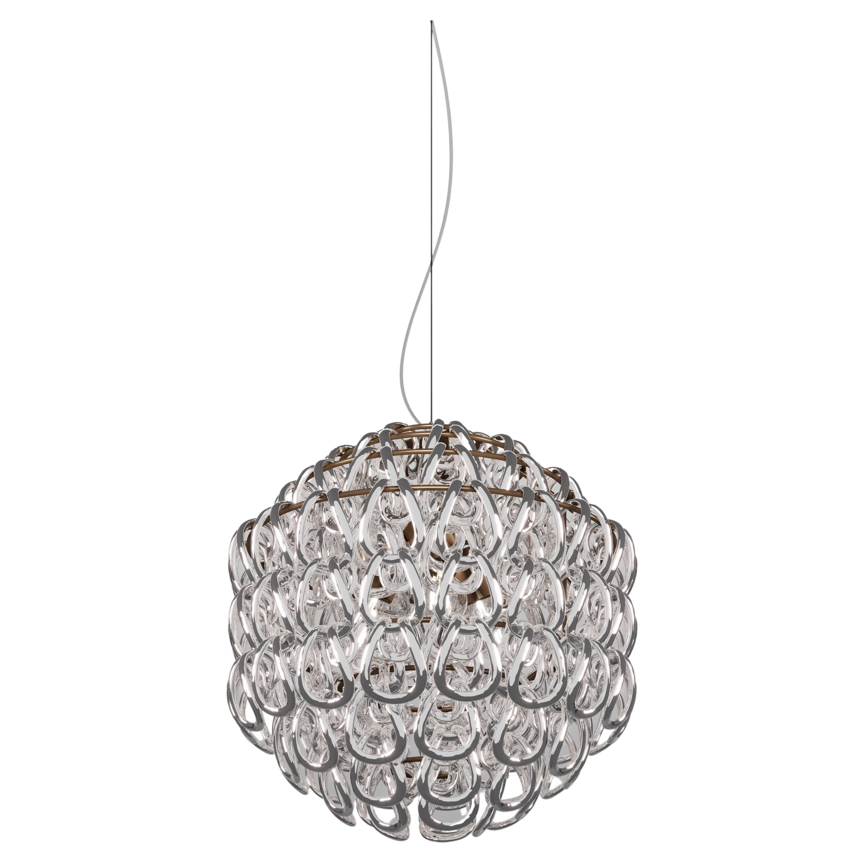 Lampe à suspension Vistosi Giogali en cristal, verre argenté et cadre en bronze mat en vente