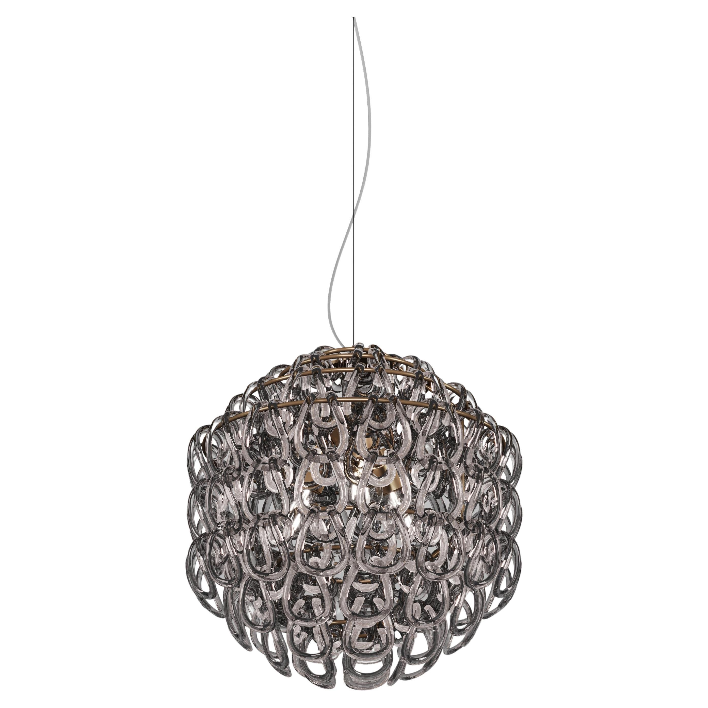 Vistosi Giogali Pendant Light in Crystal Smoky Glass And Matt Bronze Frame