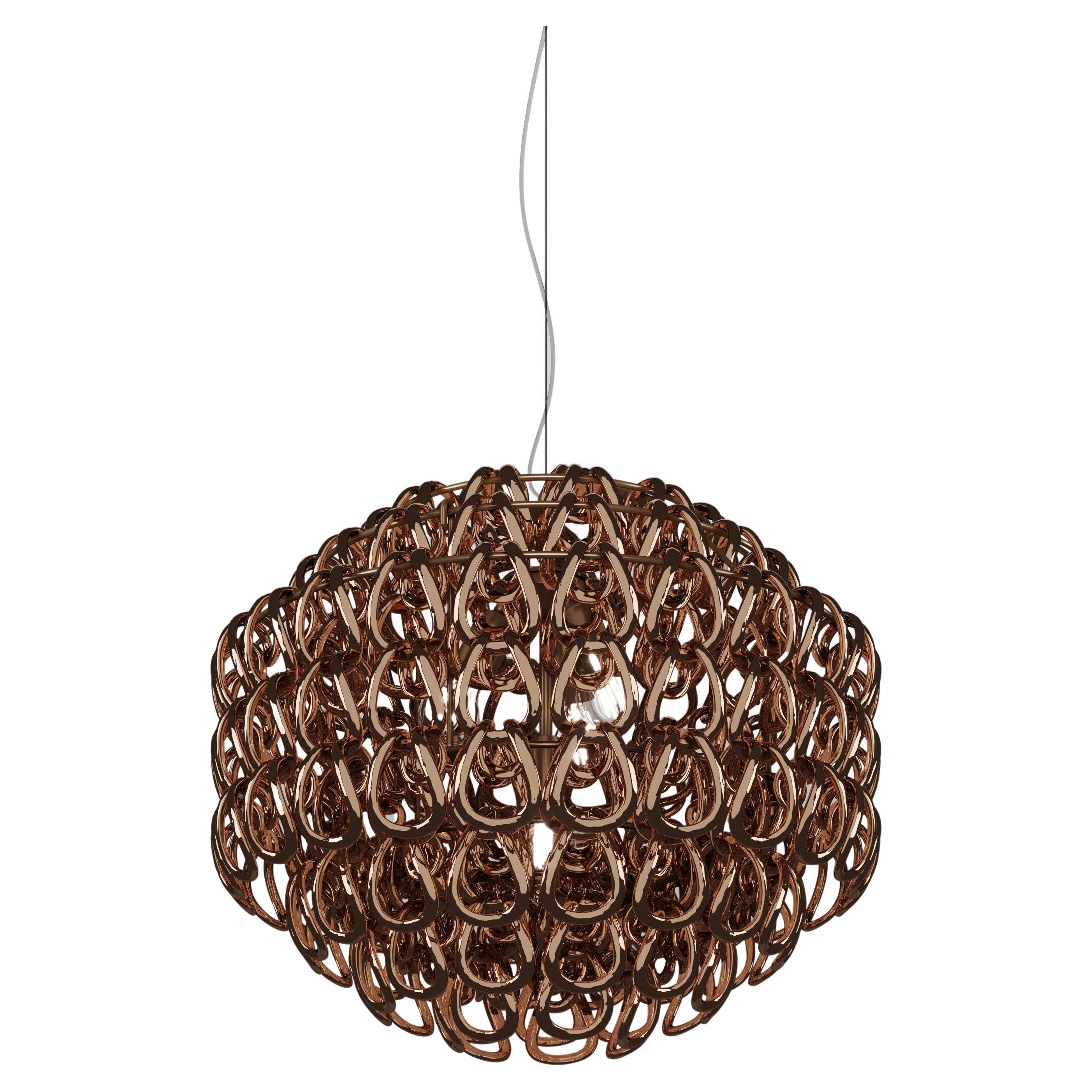 Vistosi Giogali Pendant Light in Crystal Copper Glass And Matt Bronze Frame For Sale