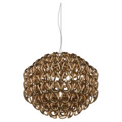 Vistosi Giogali Pendant Light in Crystal Gold Glass And Matt Bronze Frame