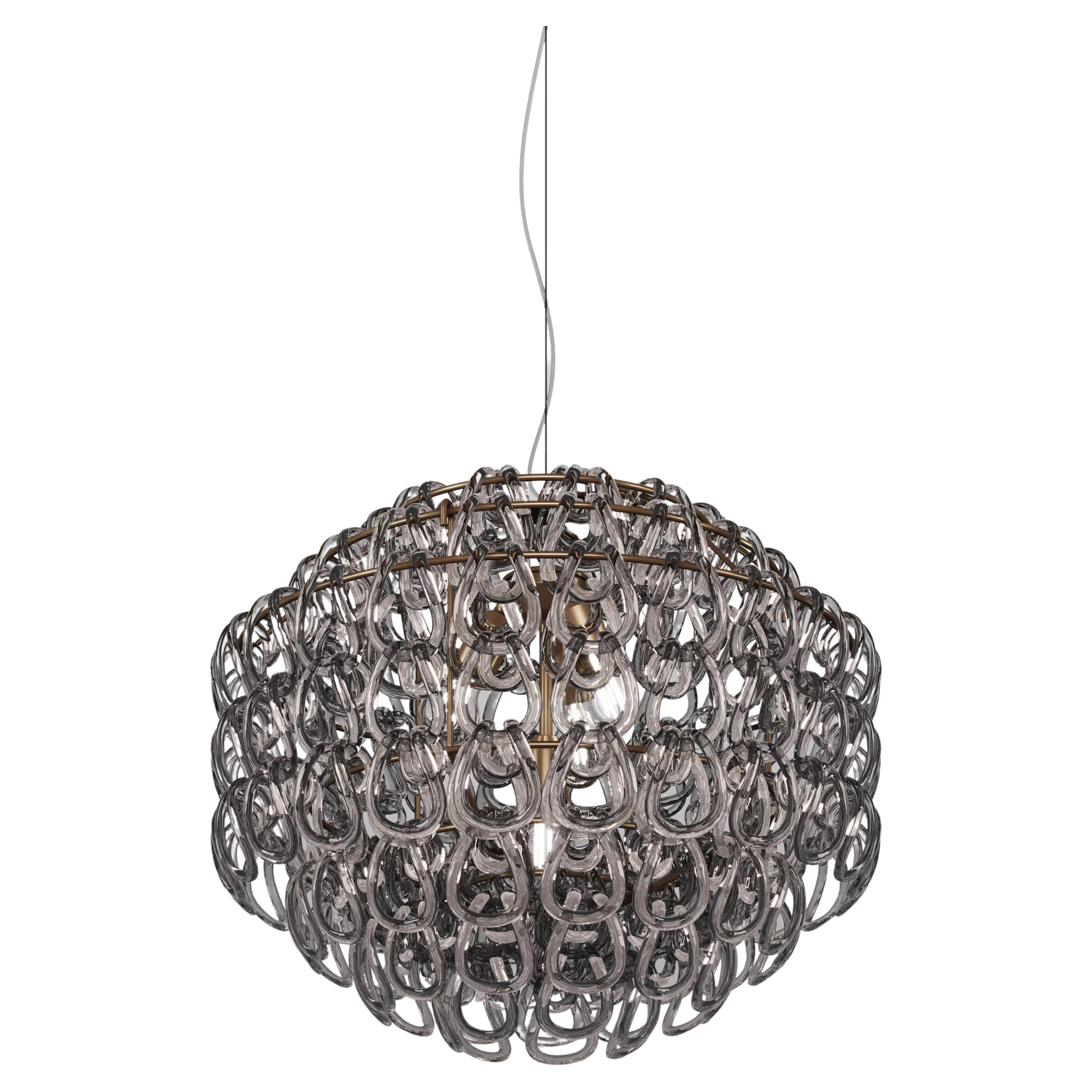 Vistosi Giogali Pendant Light in Crystal Smoky Glass And Matt Bronze Frame For Sale