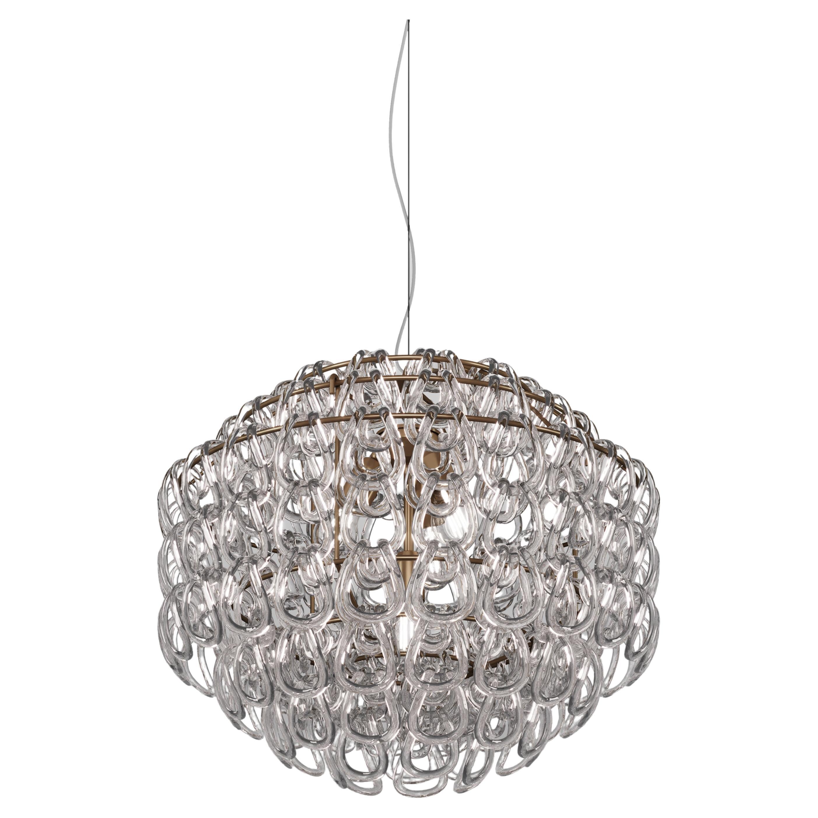 Vistosi Giogali Pendant Light in Crystal Transparent Glass And Matt Bronze Frame