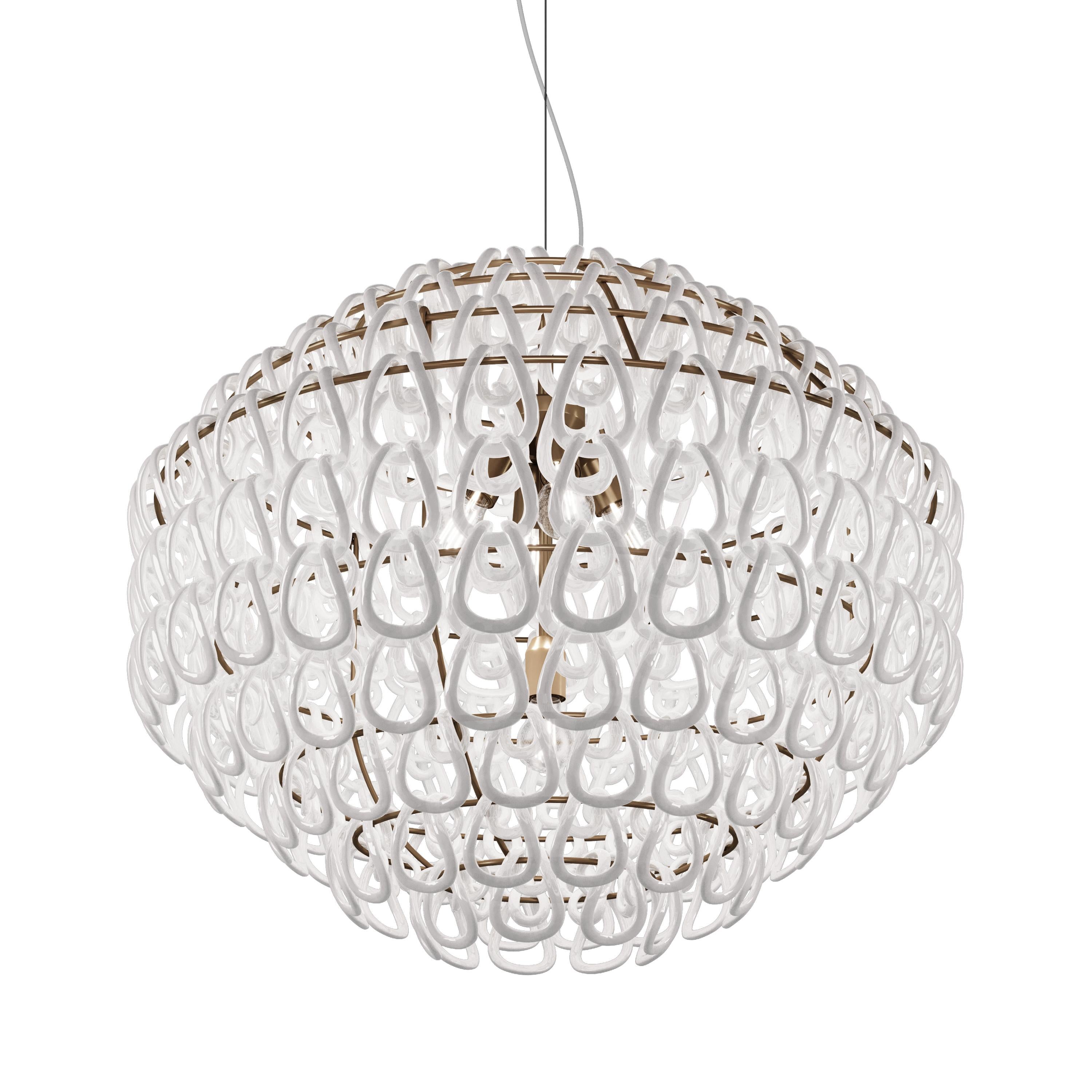 Modern Vistosi Giogali Pendant Light in White Glass And Matt Bronze Frame For Sale