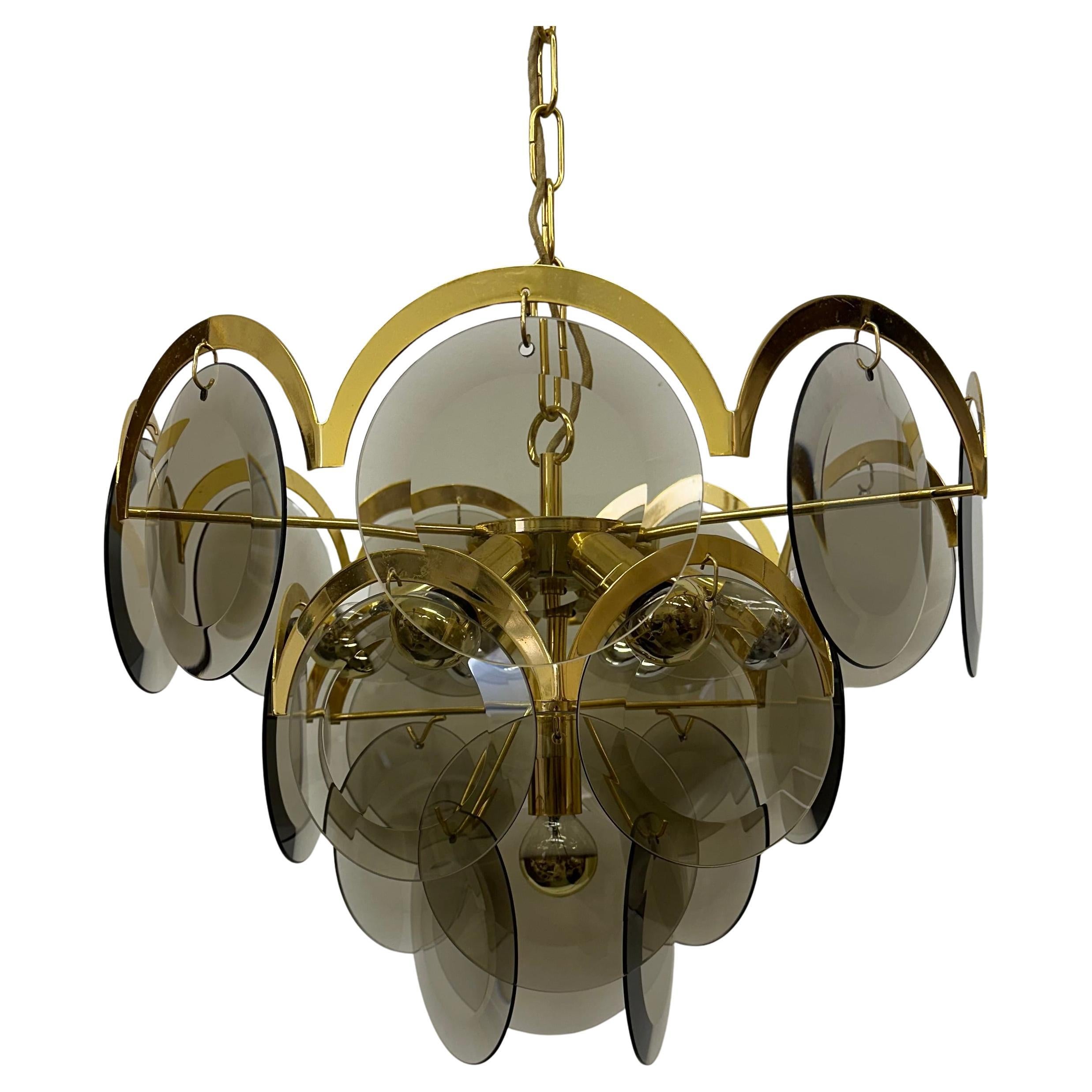 Vistosi gold smoked glass , 1970s pendant lamp hanging lamp