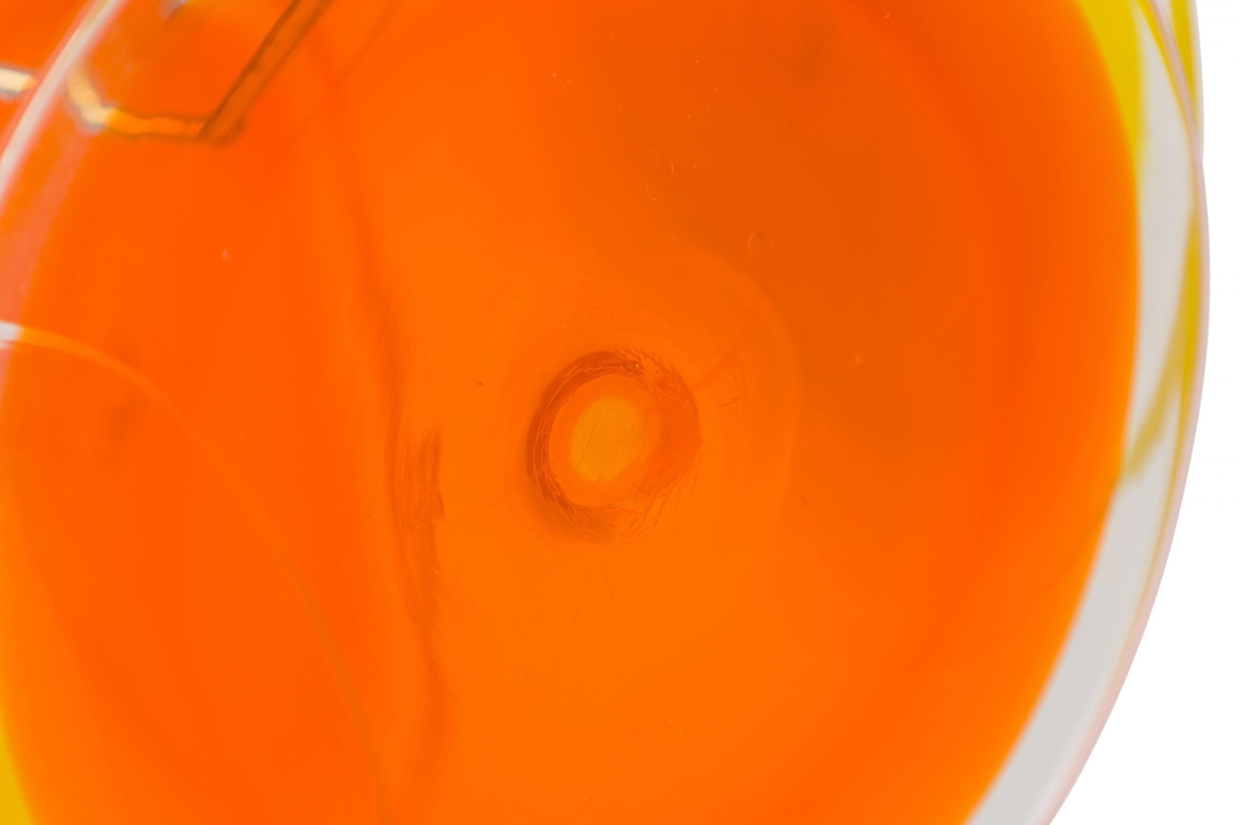 Vistosi Italian Bright Orange Blown Glass Disk & Silver Metal Chandelier For Sale 4