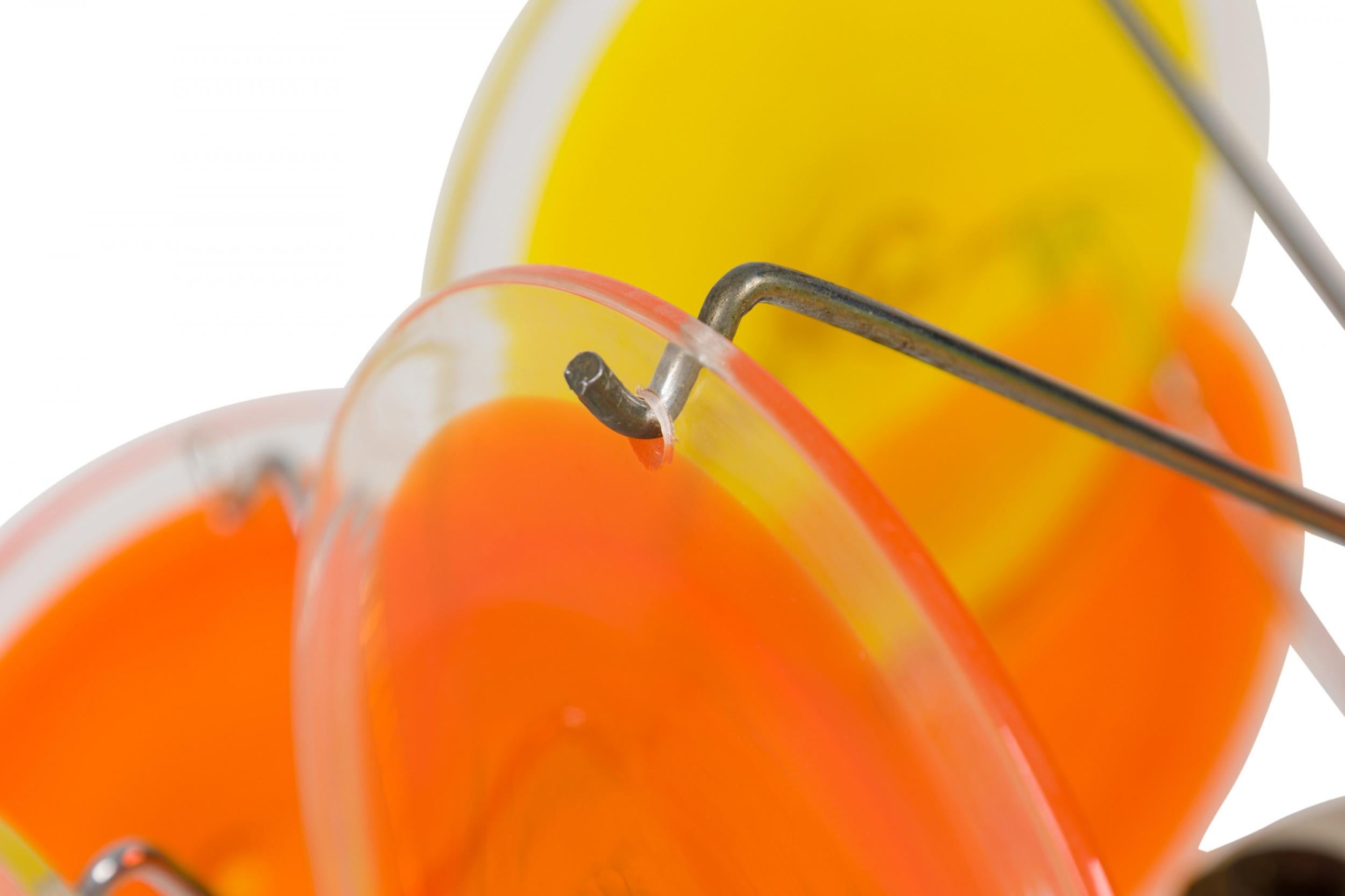 Vistosi Italian Bright Orange Blown Glass Disk & Silver Metal Chandelier For Sale 1