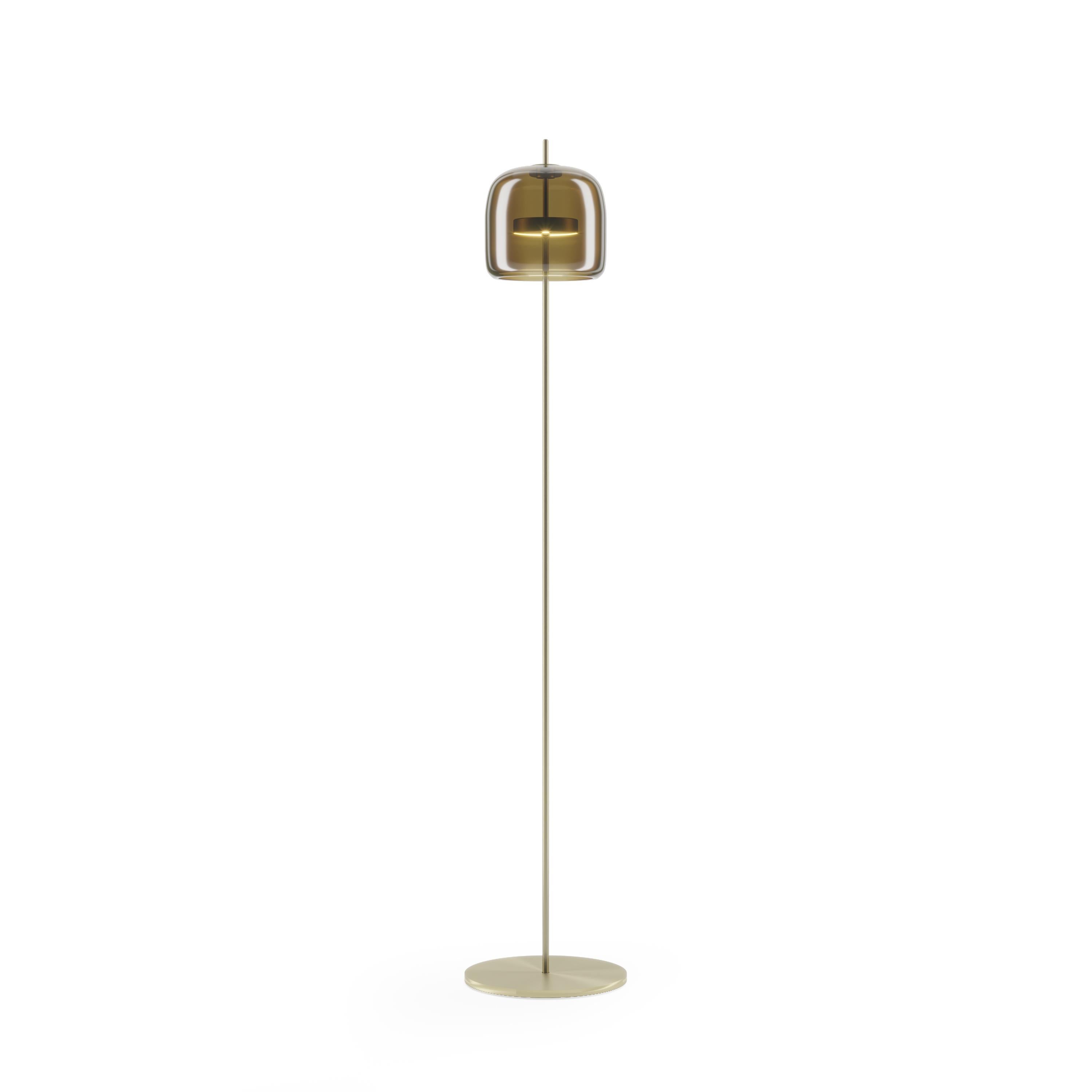 Modern Vistosi Jube Floor Lamp in Burned Earth Transparent Glass And Matt Gold Finish For Sale