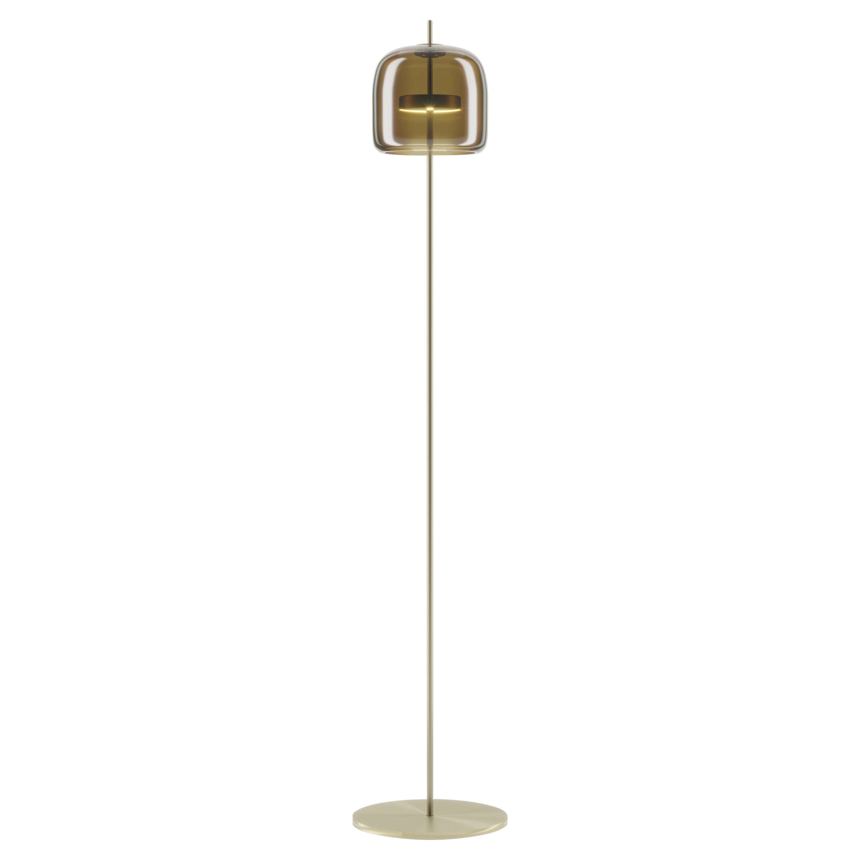 Lámpara de pie Vistosi Jube de cristal transparente tierra quemada y acabado oro mate