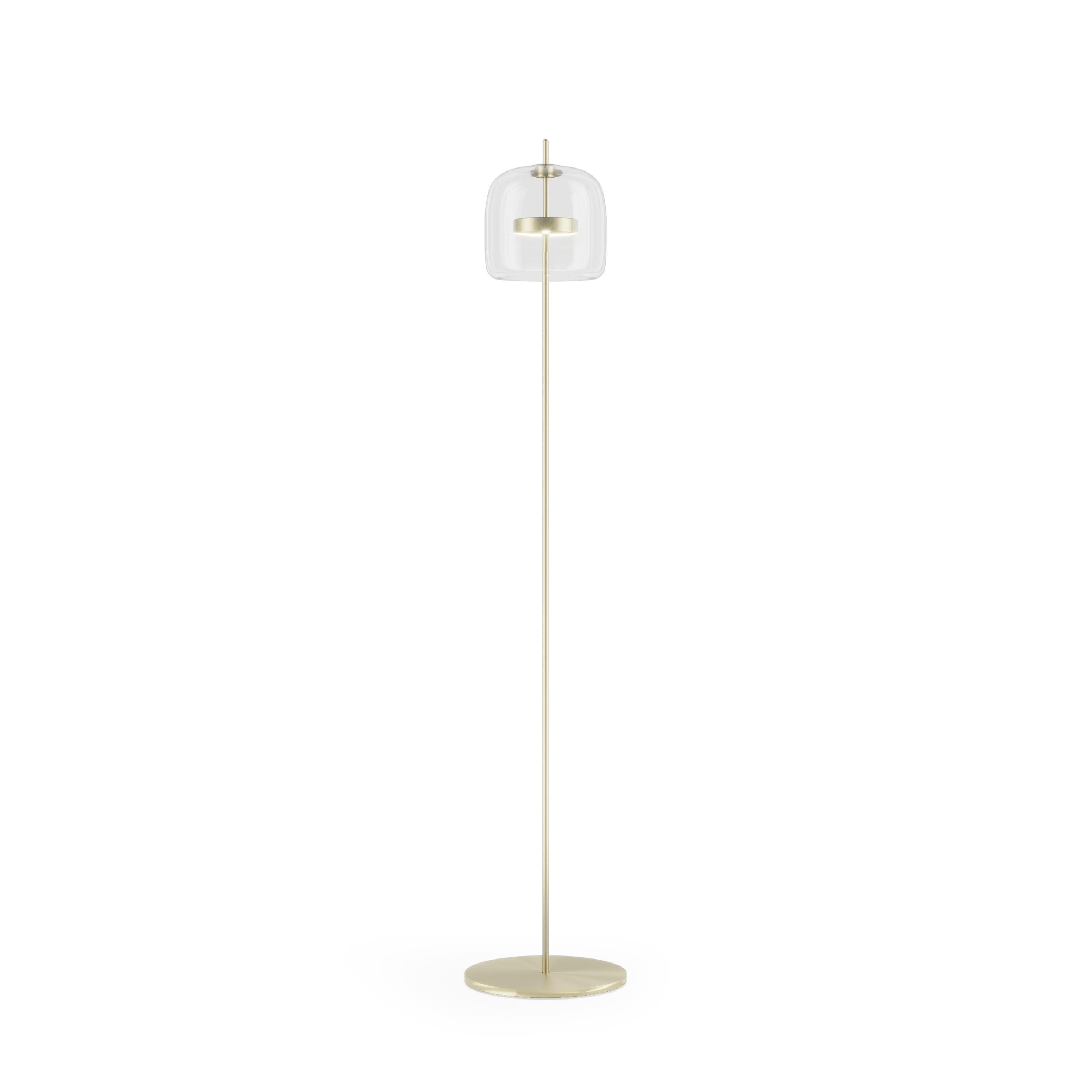 Modern Vistosi Jube Floor Lamp in Crystal Transparent Glass With Matt Gold Finish For Sale