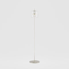 Vistosi Jube, lampada da terra in vetro trasparente con finitura in acciaio opaco