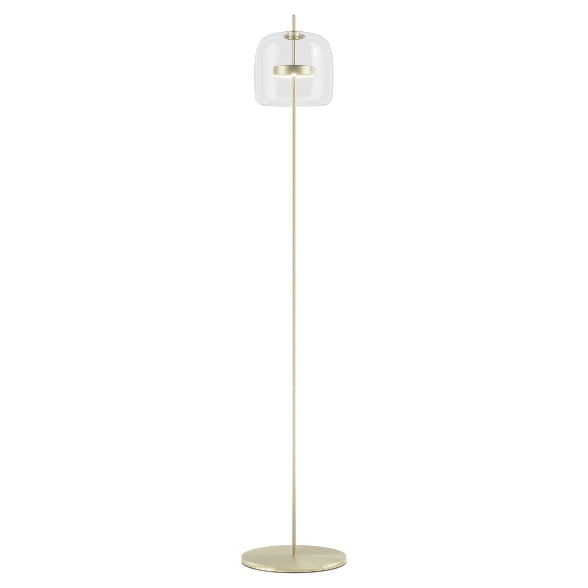 Vistosi Jube Floor Lamp in Crystal Transparent Glass With Matt Gold Finish For Sale