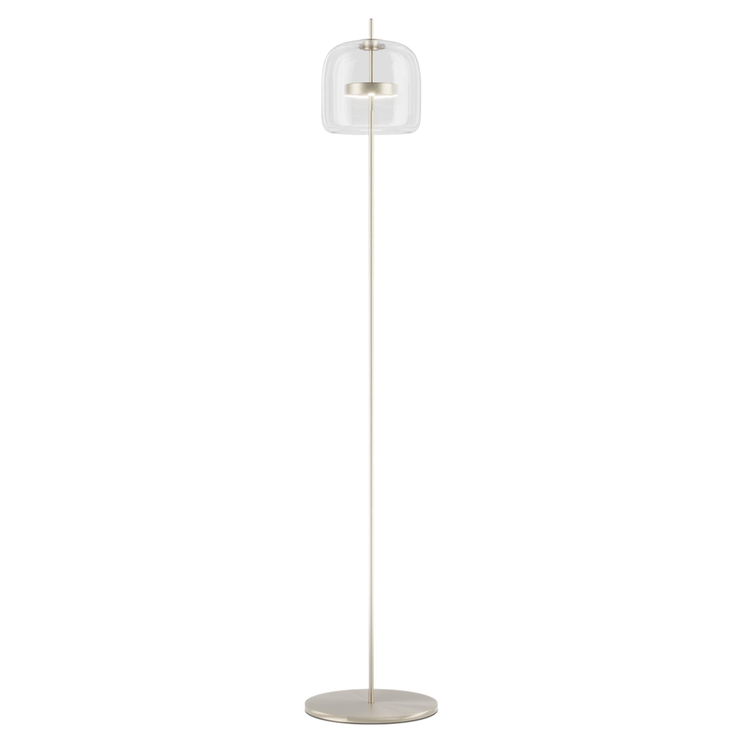 Vistosi Jube Floor Lamp in Crystal Transparent Glass With Matt Steel Finish For Sale
