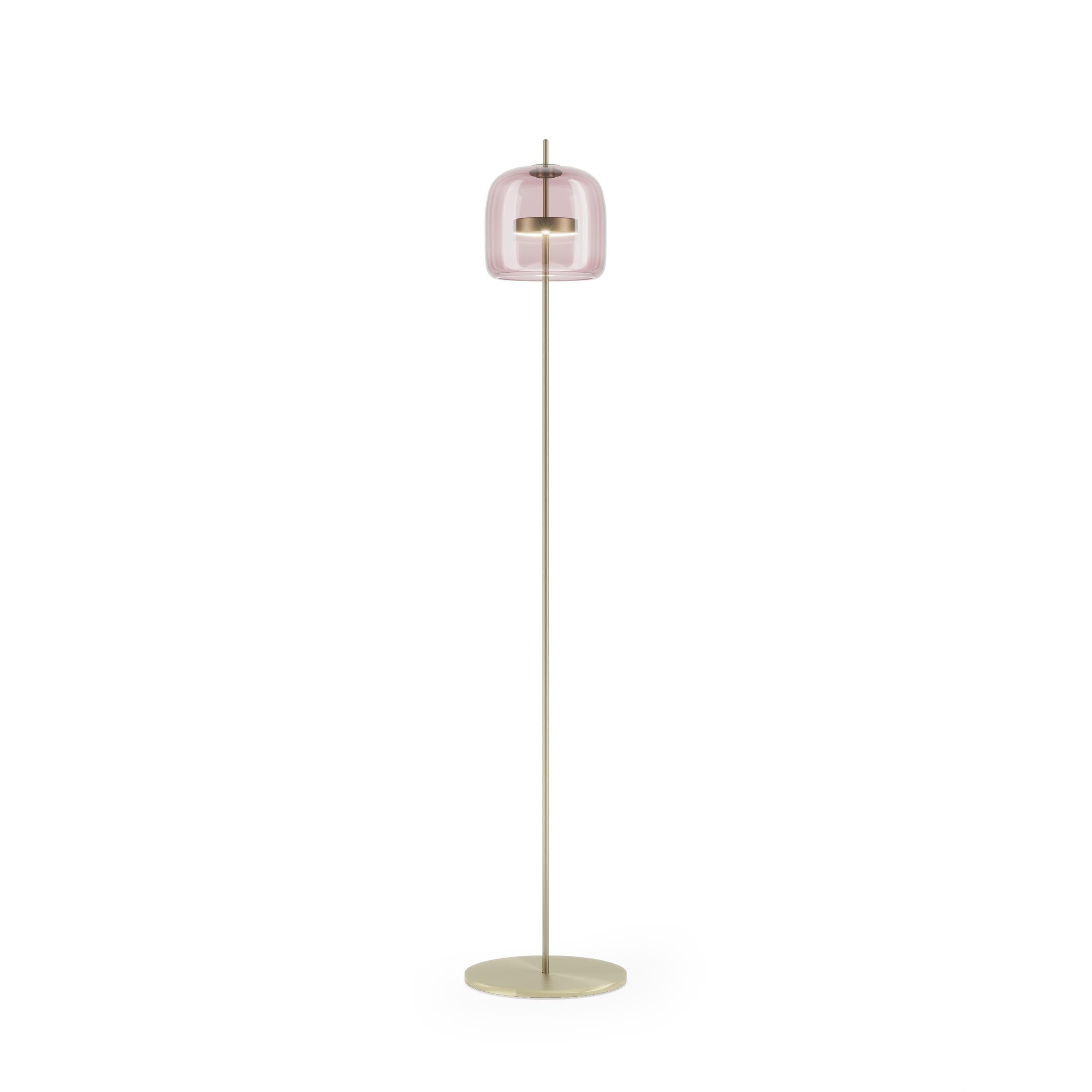 Modern Vistosi Jube Floor Lamp in Light Amethyst Transparent Glass And Matt Gold Finish For Sale