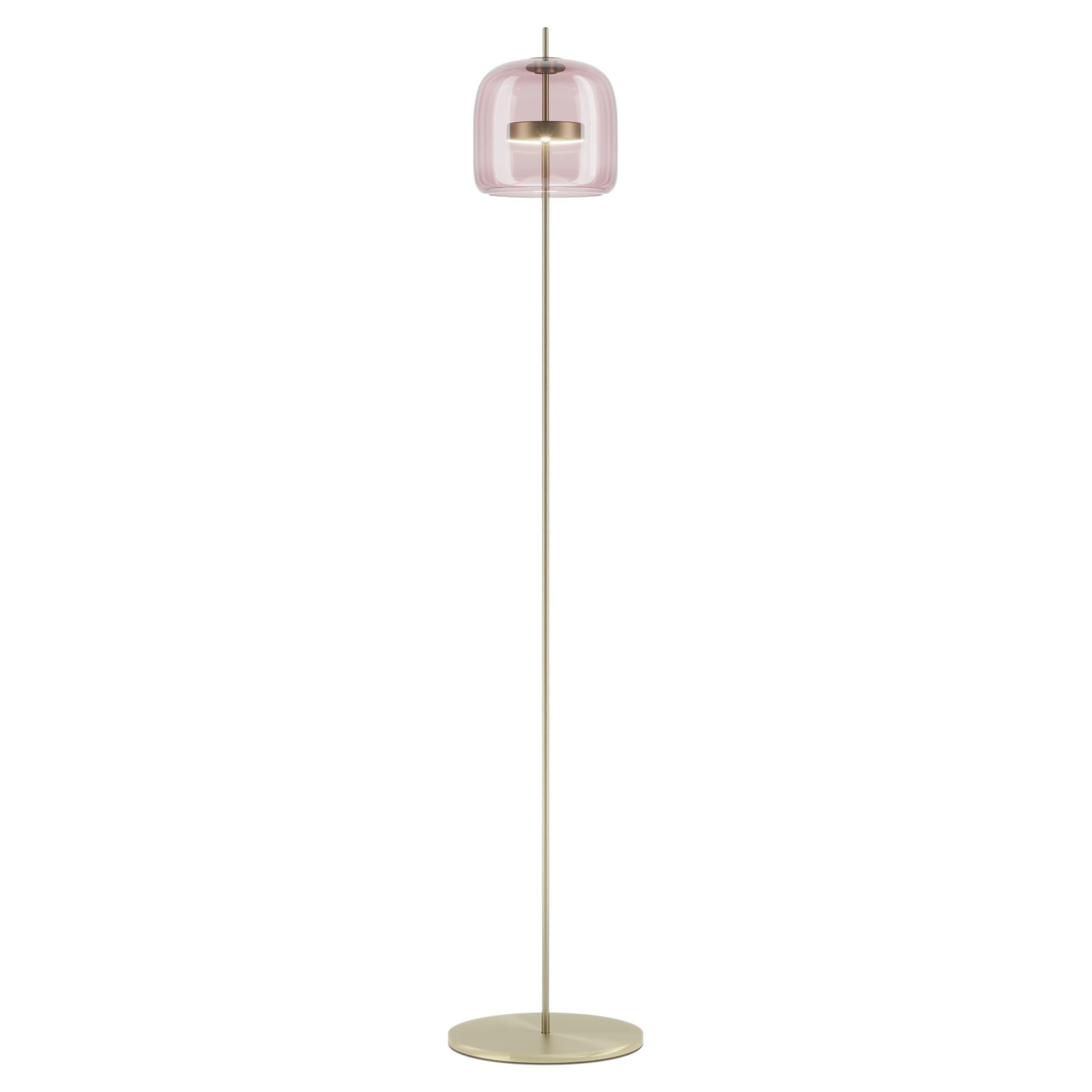Vistosi Jube Floor Lamp in Light Amethyst Transparent Glass And Matt Gold Finish For Sale