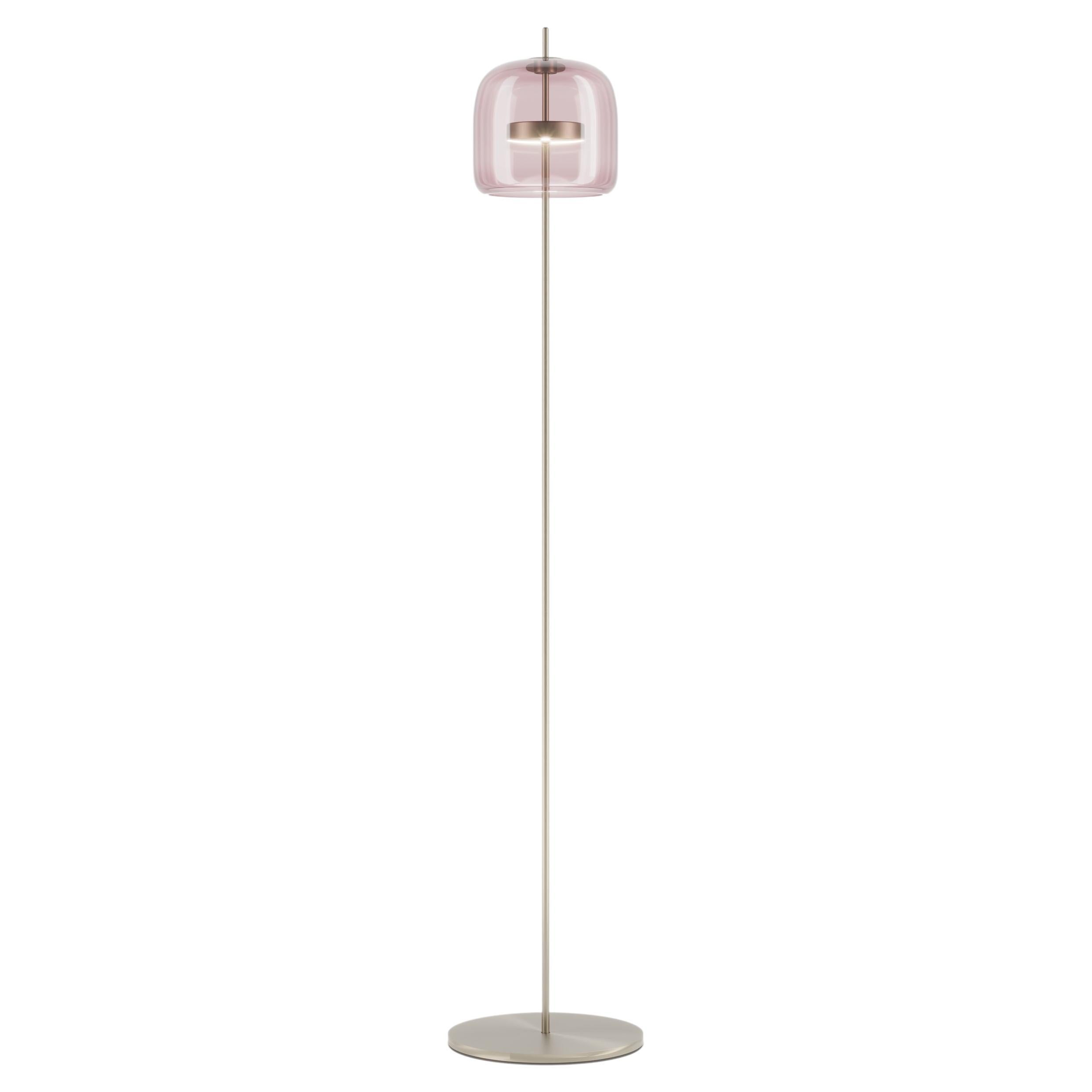 Vistosi Jube Floor Lamp in Light Amethyst Transparent Glass & Matt Steel Finish For Sale