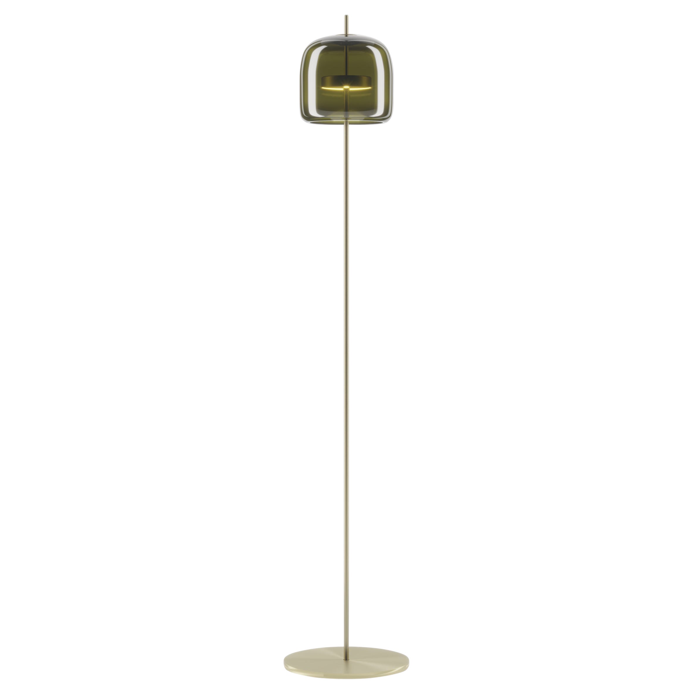 Vistosi Jube Floor Lamp in Old Green Transparent Glass And Matt Gold Finish