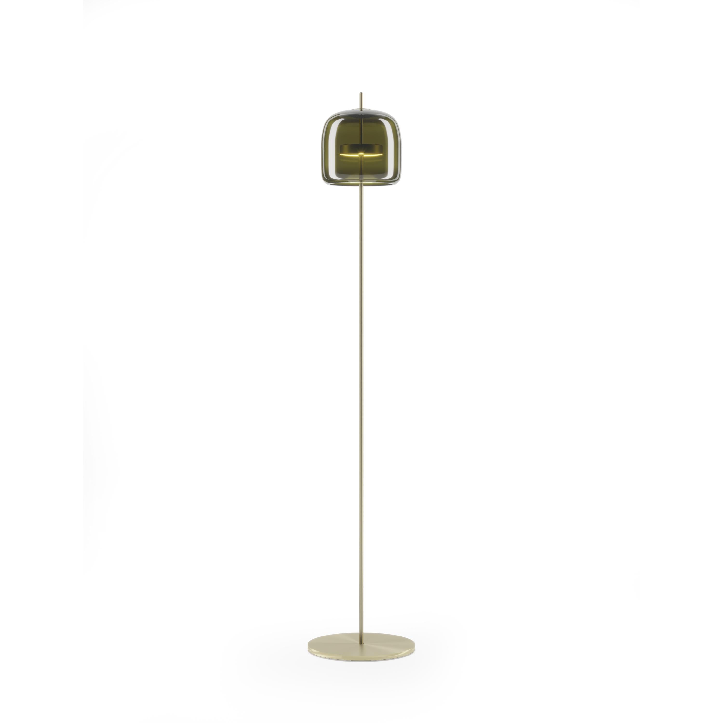 Modern Vistosi Jube Floor Lamp in Old Green Transparent Glass And Matt Gold Finish For Sale