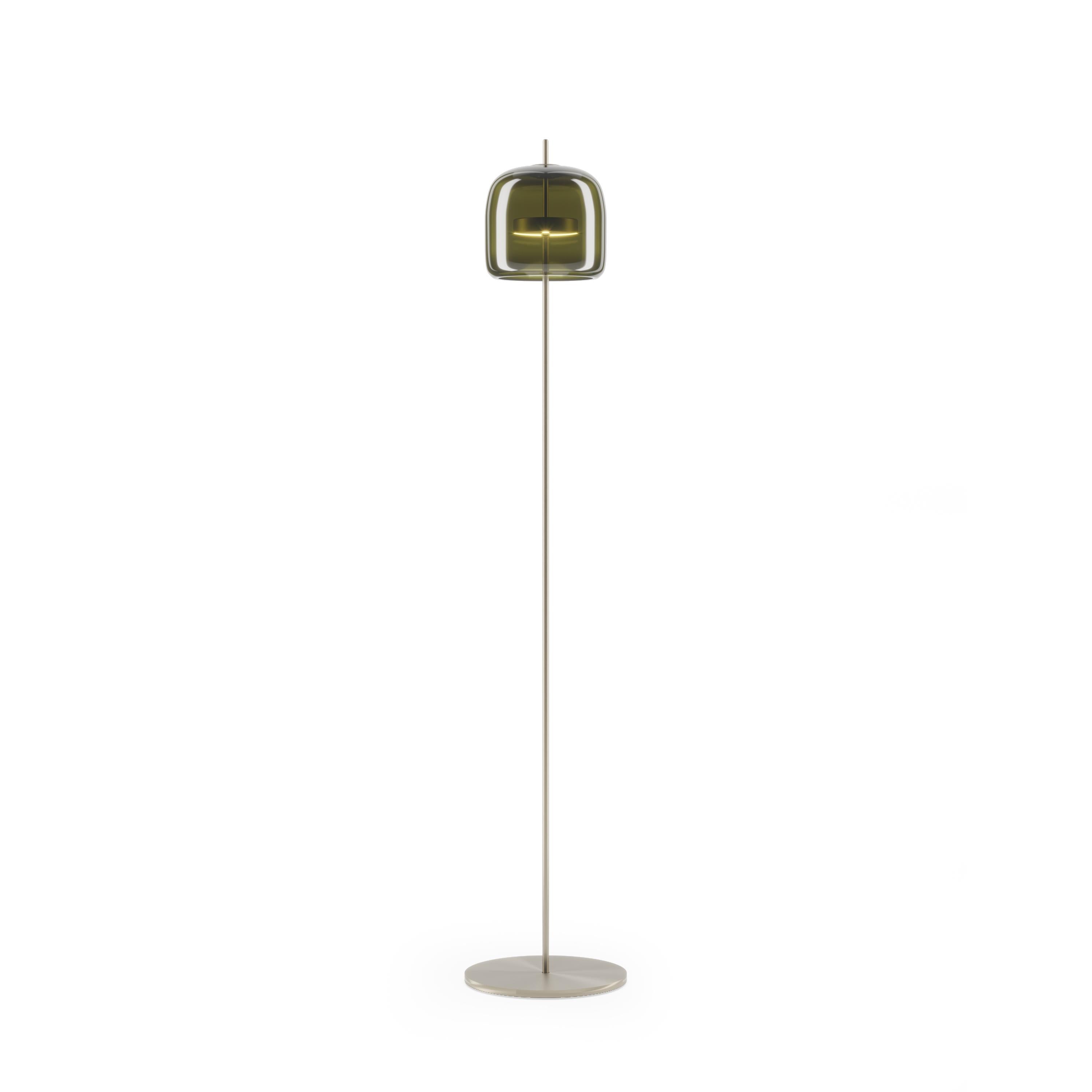 Modern Vistosi Jube Floor Lamp in Old Green Transparent Glass With Matt Steel Finish For Sale