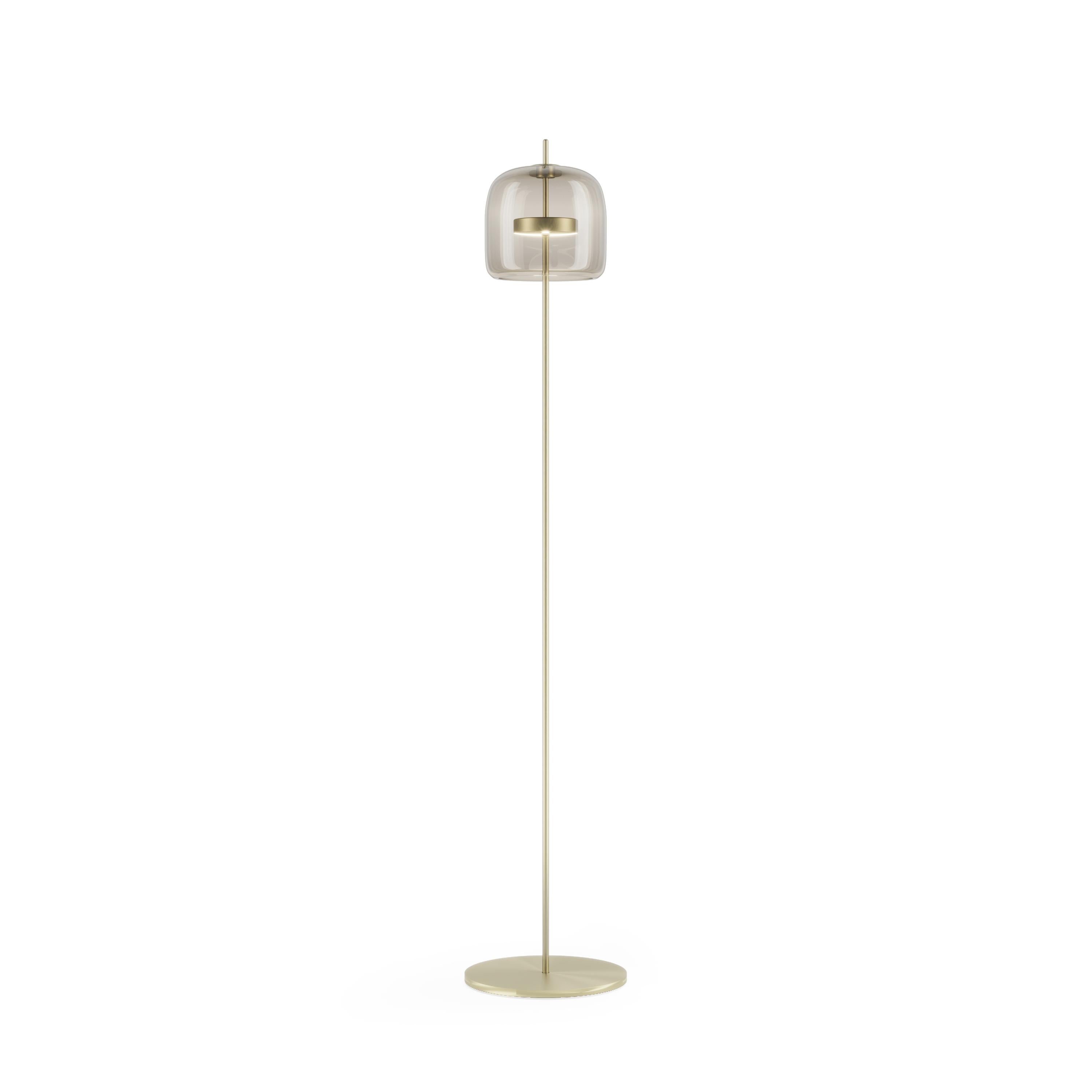 Modern Vistosi Jube Floor Lamp in Smoky Transparent Glass With Matt Gold Finish For Sale