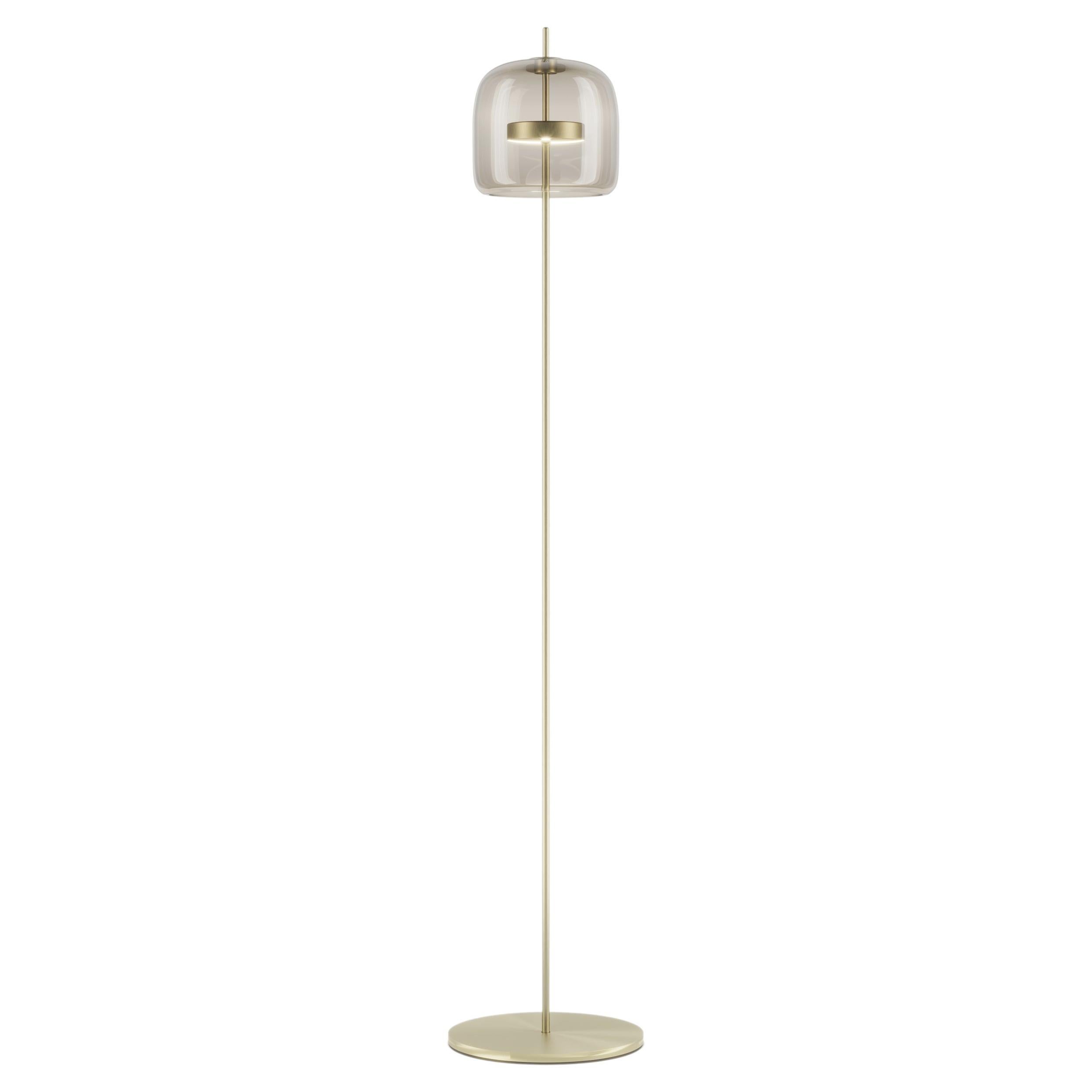 Vistosi Jube Floor Lamp in Smoky Transparent Glass With Matt Gold Finish For Sale