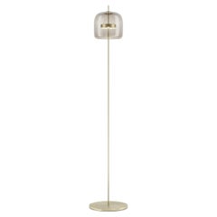 Vistosi Würfel-Stehlampe aus rauchfarbenem, durchsichtigem Glas mit matter Goldoberfläche