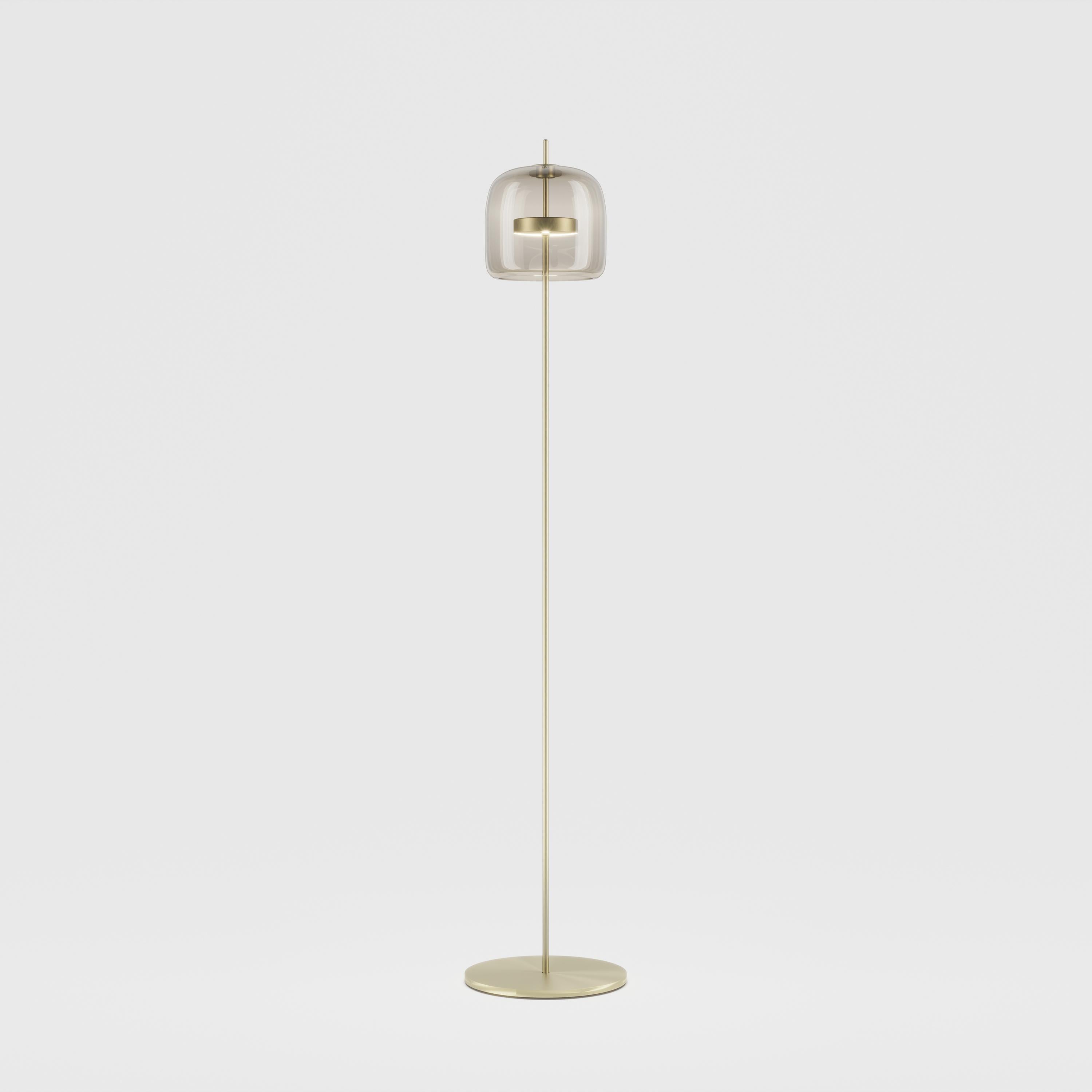 Modern Vistosi Jube Floor Lamp in Smoky Transparent Glass With Matt Steel Finish For Sale