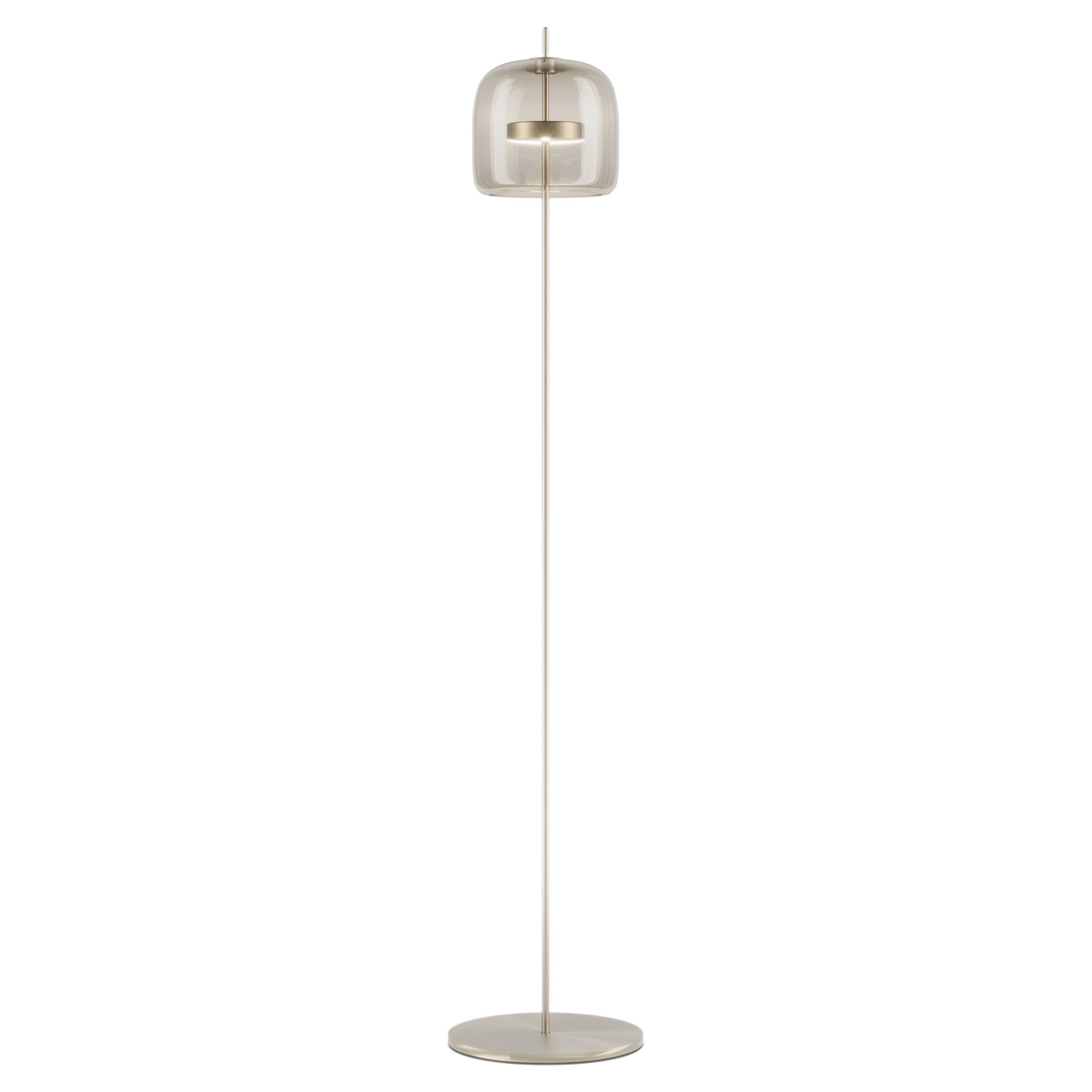 Vistosi Jube Floor Lamp in Smoky Transparent Glass With Matt Steel Finish For Sale